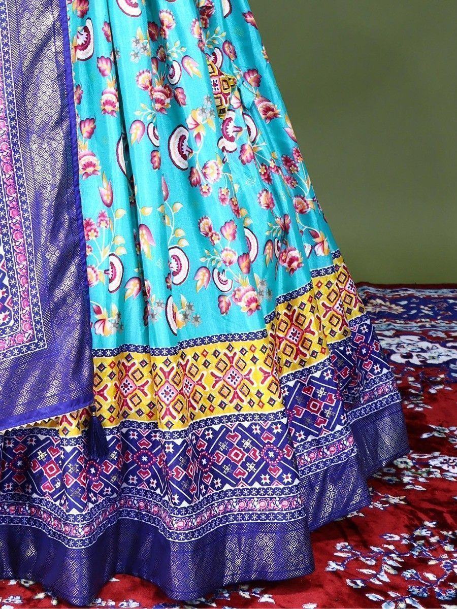 Sea Green Beautiful Floral Printed Dola Silk Traditional Lehenga Choli