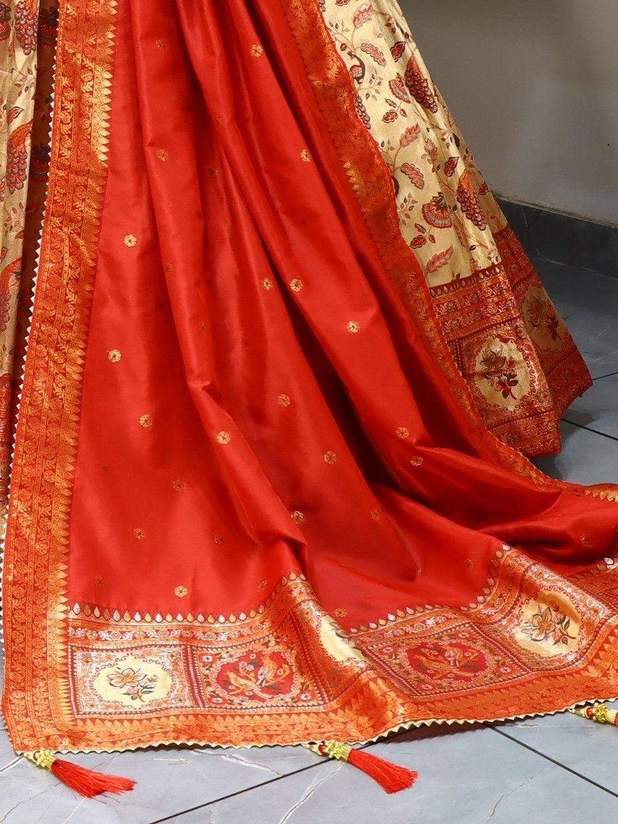 Adorable Beige Zari Weaving Paithani Silk Traditional Lehenga Choli
