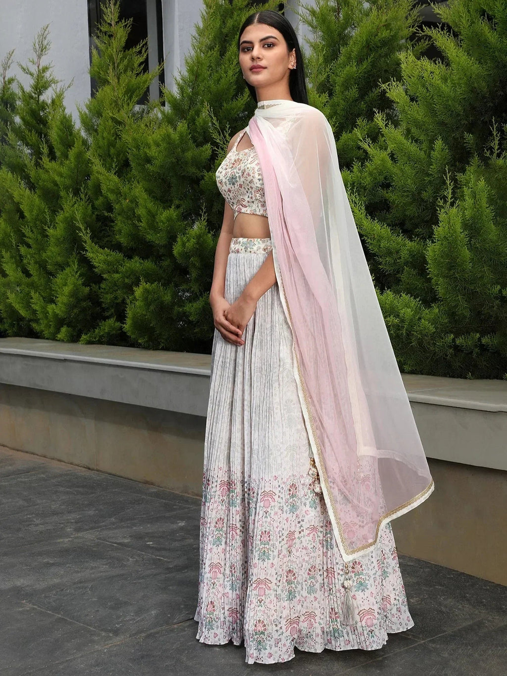 Precious Off-White Digital Printed Georgette Festival Wear Lehenga Choli