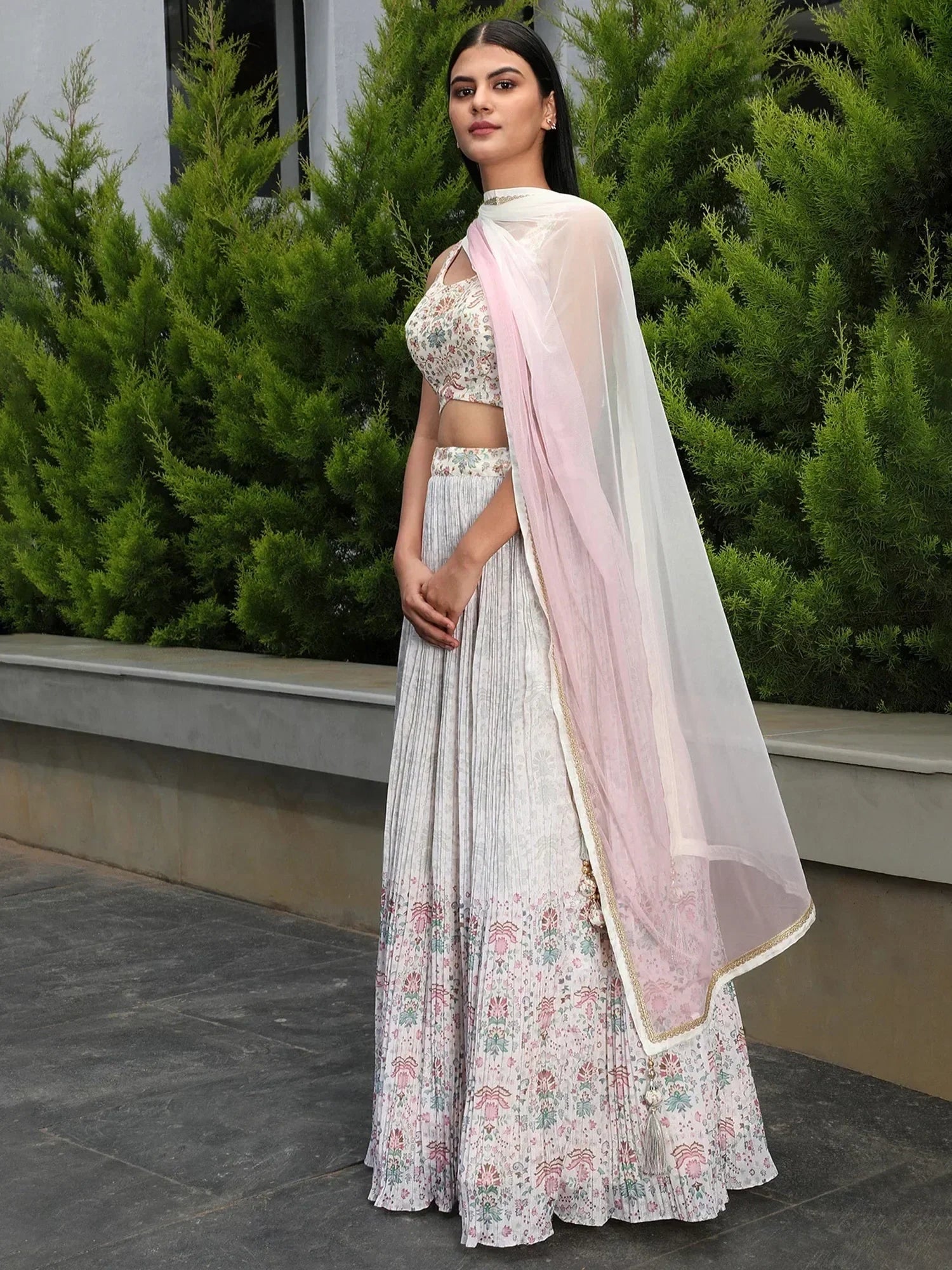 Precious Off-White Digital Printed Georgette Festival Wear Lehenga Choli