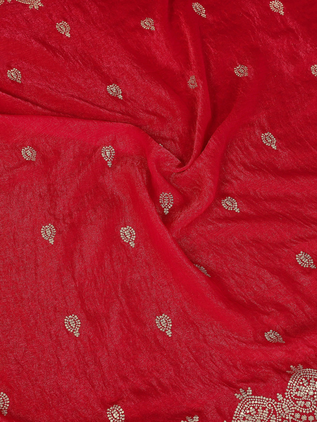 Pretty Red Sequins Chiffon Wedding Wear Saree With Blouse