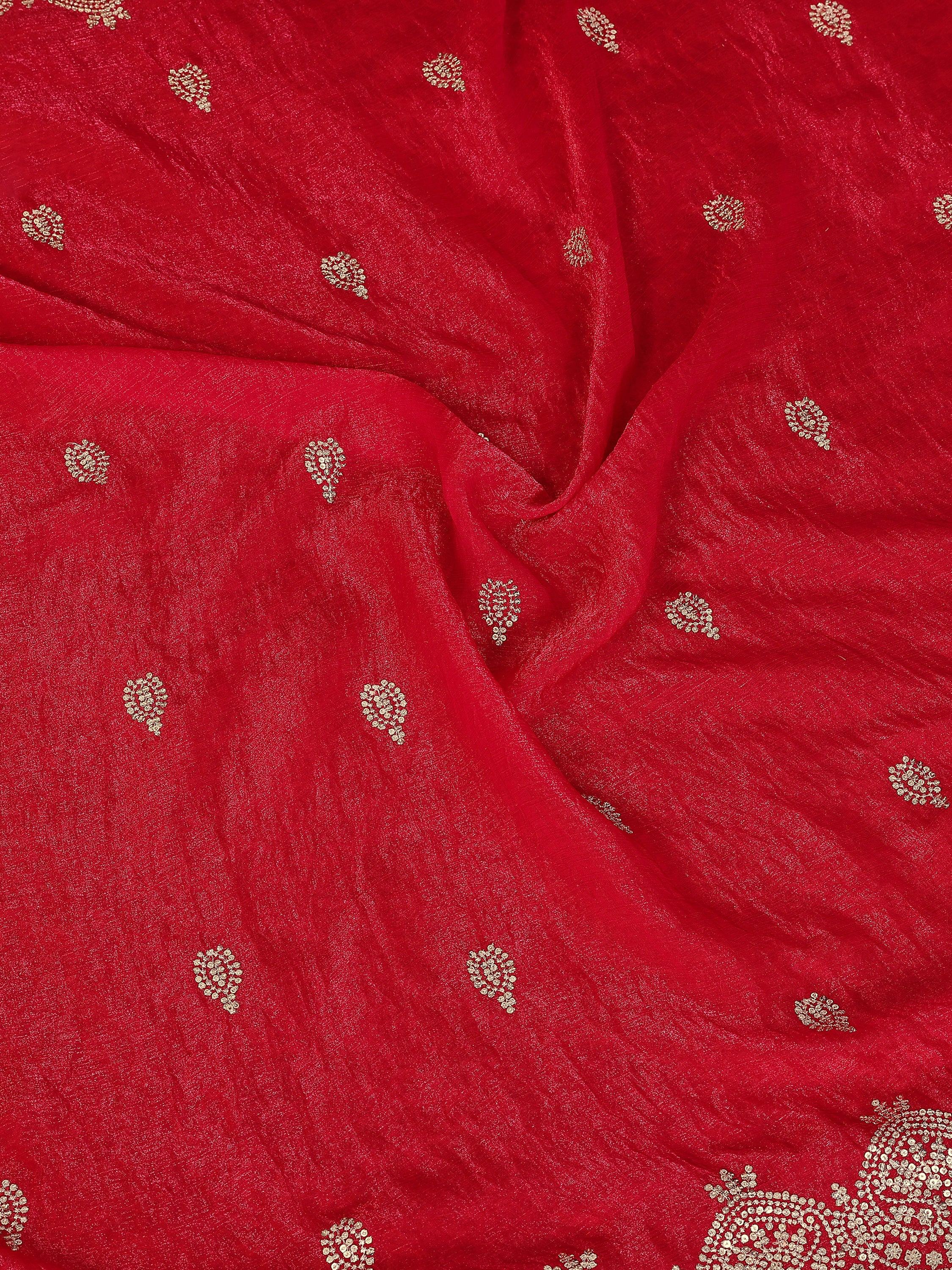 Pretty Red Sequins Chiffon Wedding Wear Saree With Blouse
