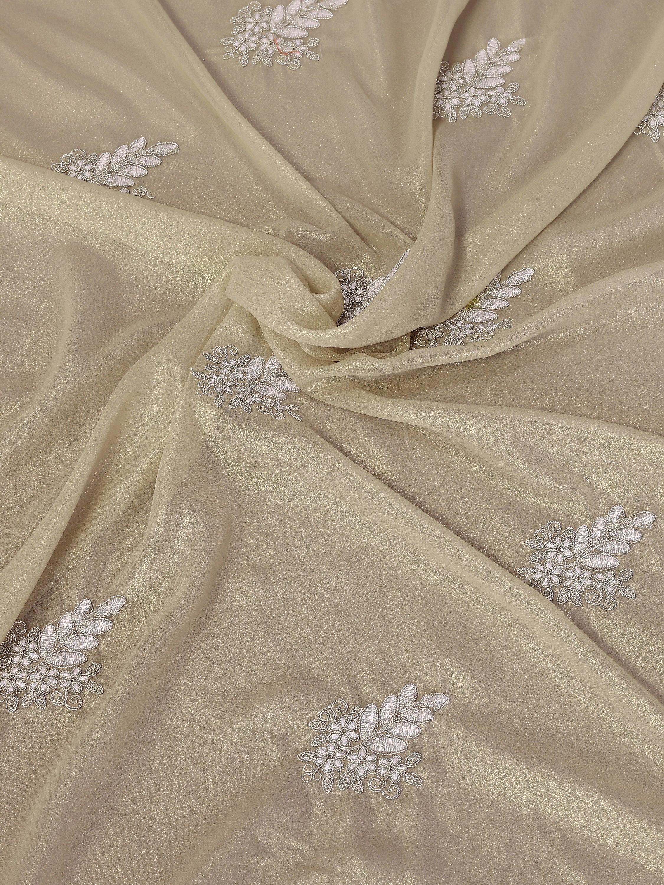 Majestic Ivory Embroidered Georgette Festival Wear Saree With Blouse