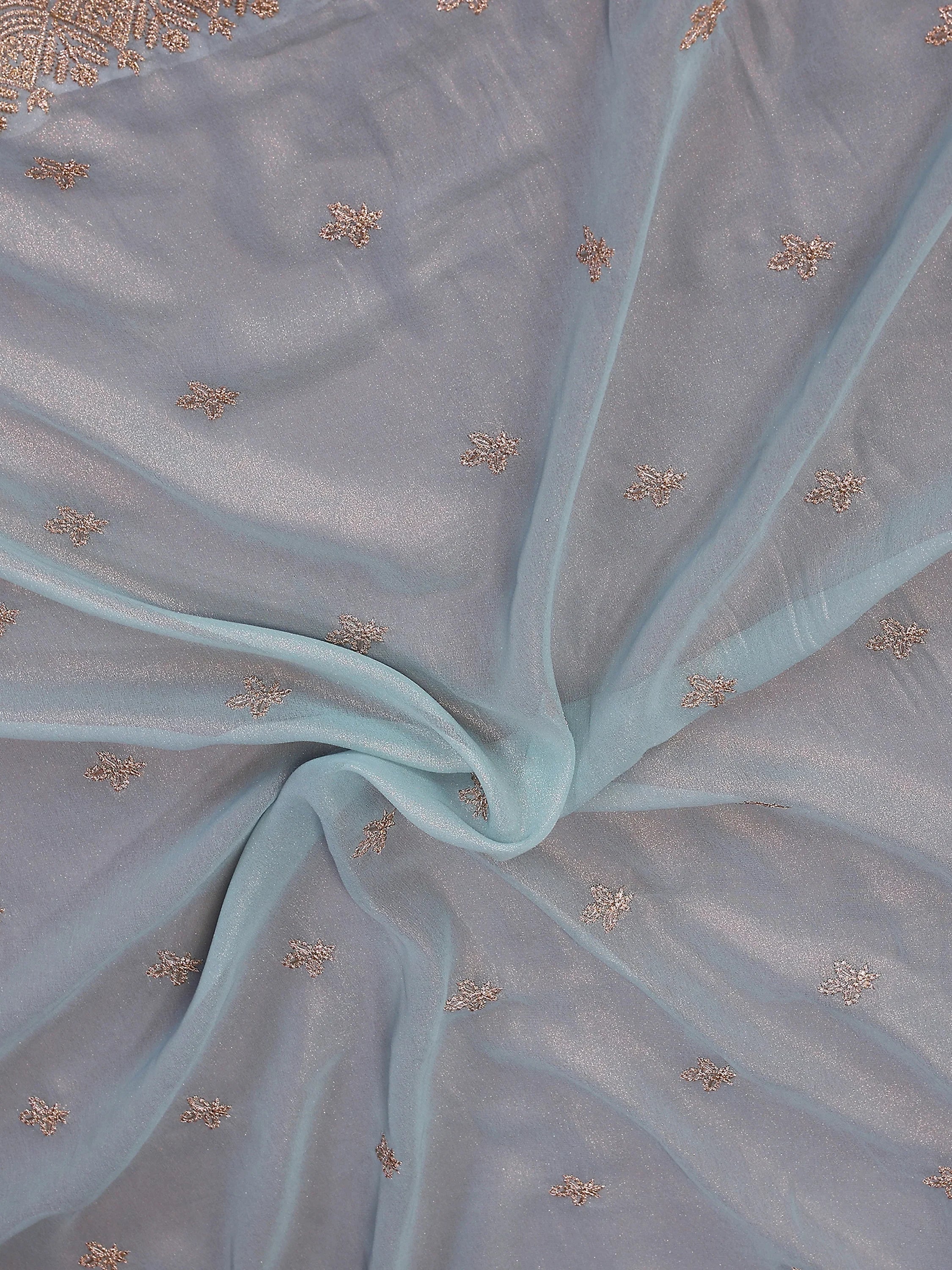 Beautiful Sky-Blue Sequins Georgette Party Wear Saree With Blouse