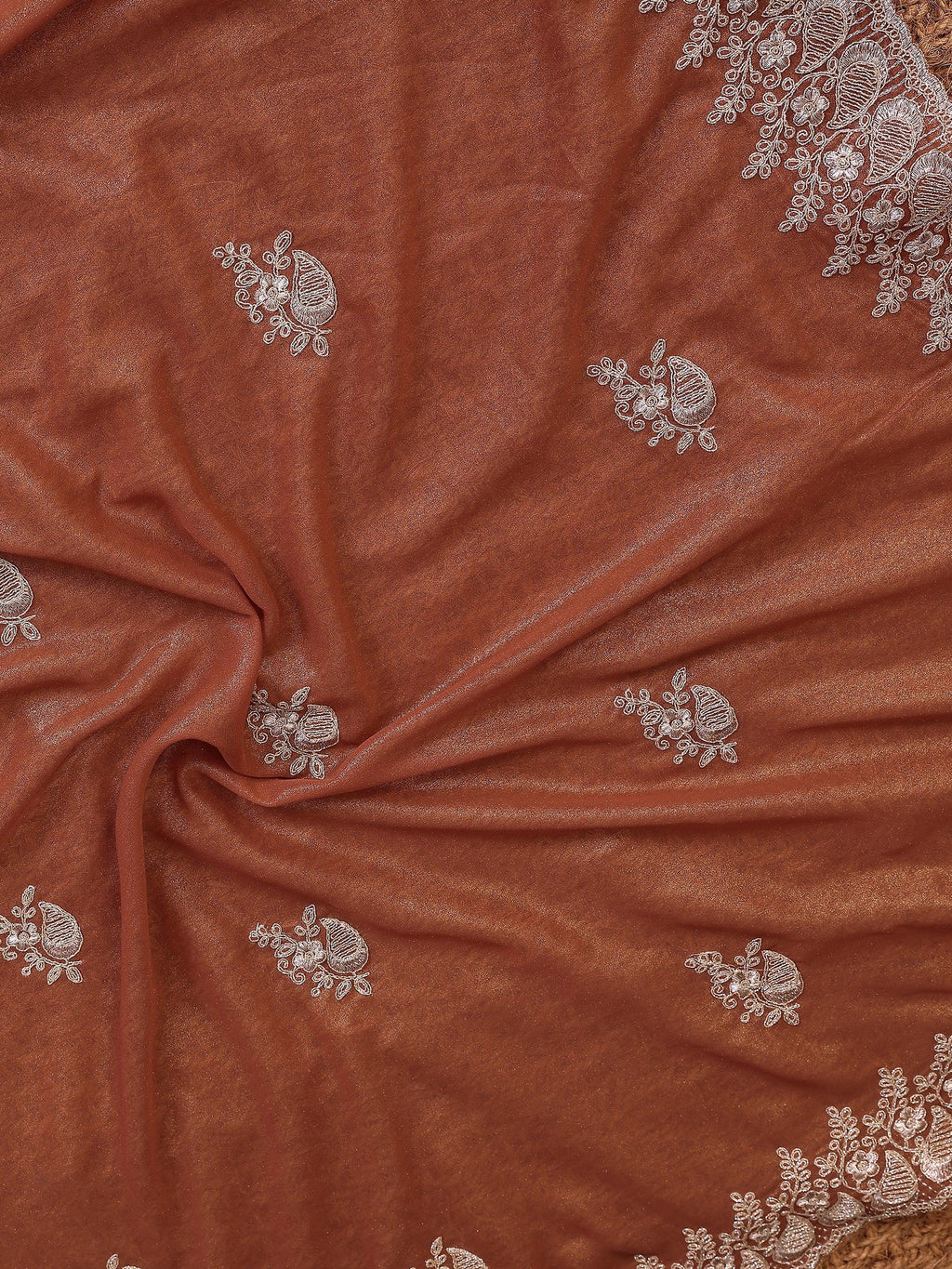 Awesome Brown Zari Embroidered Georgette Saree With Blouse