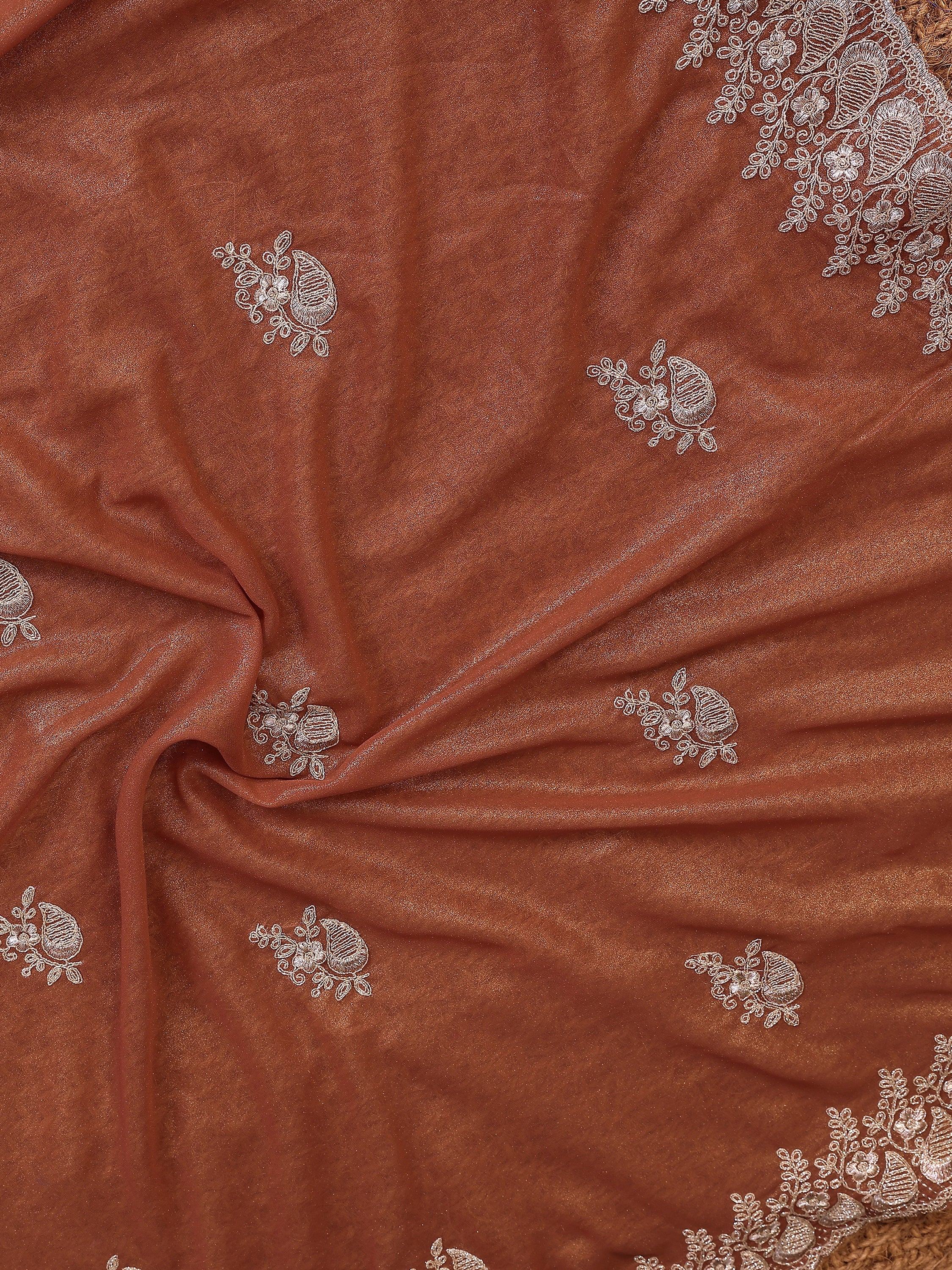 Awesome Brown Zari Embroidered Georgette Saree With Blouse