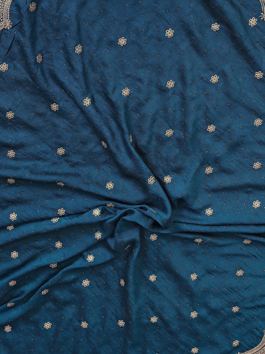 Alluring Teal Blue Embroidered Silk Wedding Wear Saree With Blouse