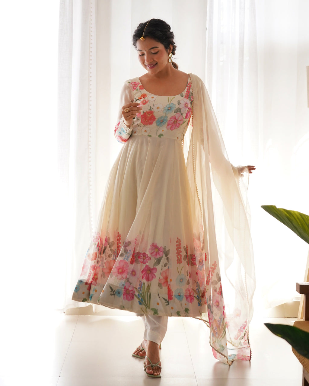 Digitally Soft Organza Anarkali Lehenga Suit Set with Huge Flair for Festive Wear