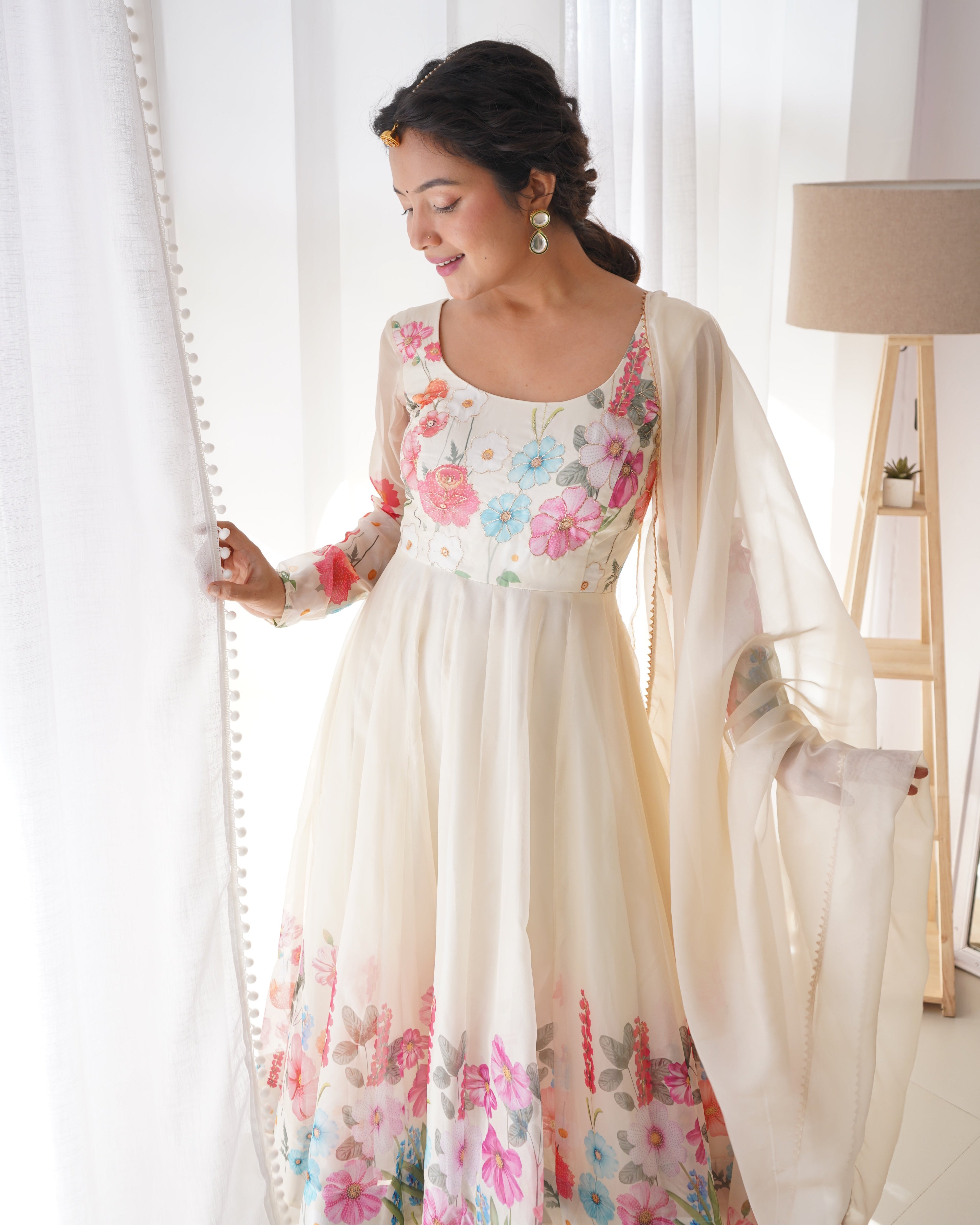 Digitally Soft Organza Anarkali Lehenga Suit Set with Huge Flair for Festive Wear