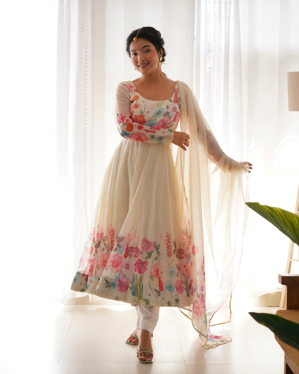 Digitally Soft Organza Anarkali Lehenga Suit Set with Huge Flair for Festive Wear