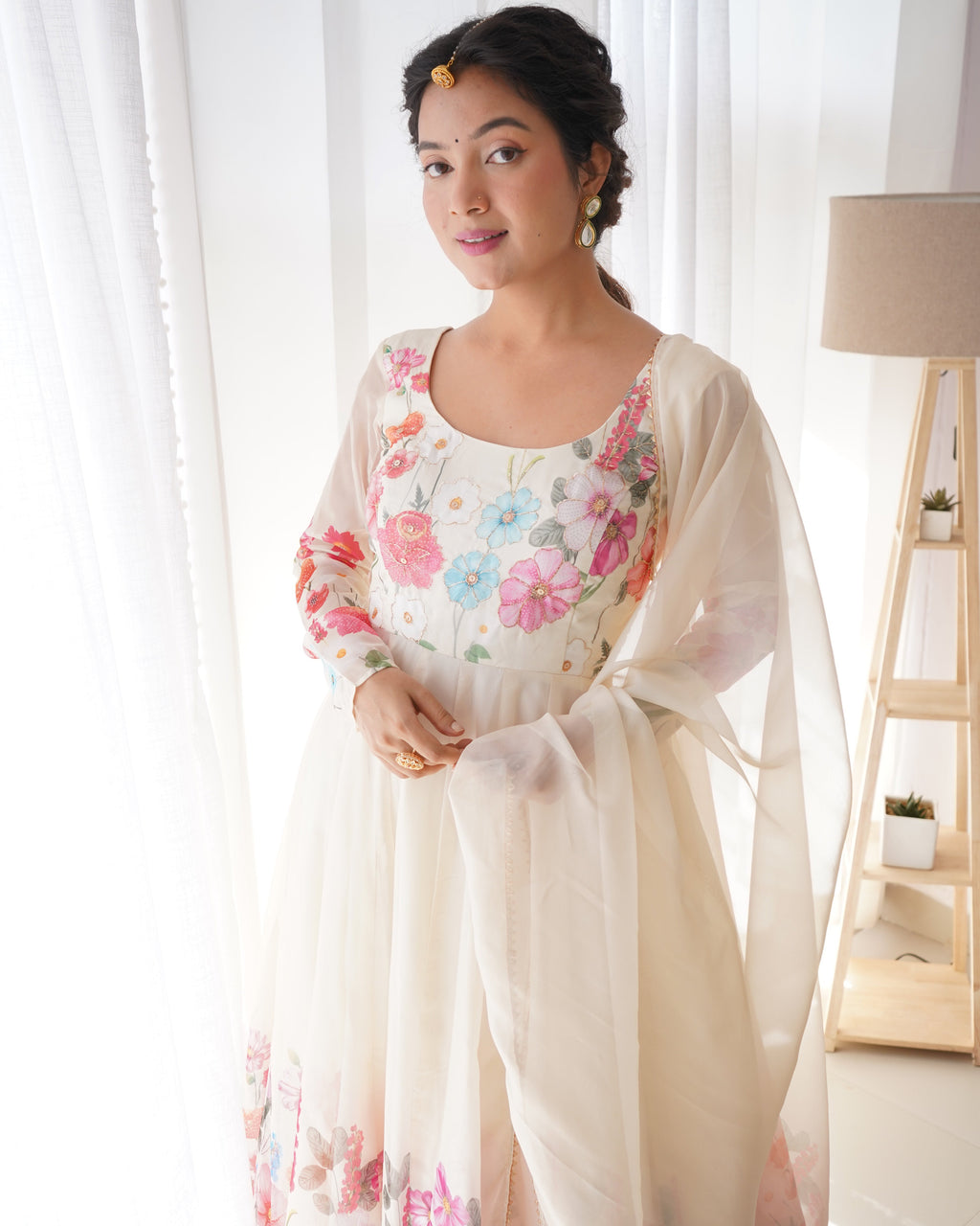 Digitally Soft Organza Anarkali Lehenga Suit Set with Huge Flair for Festive Wear