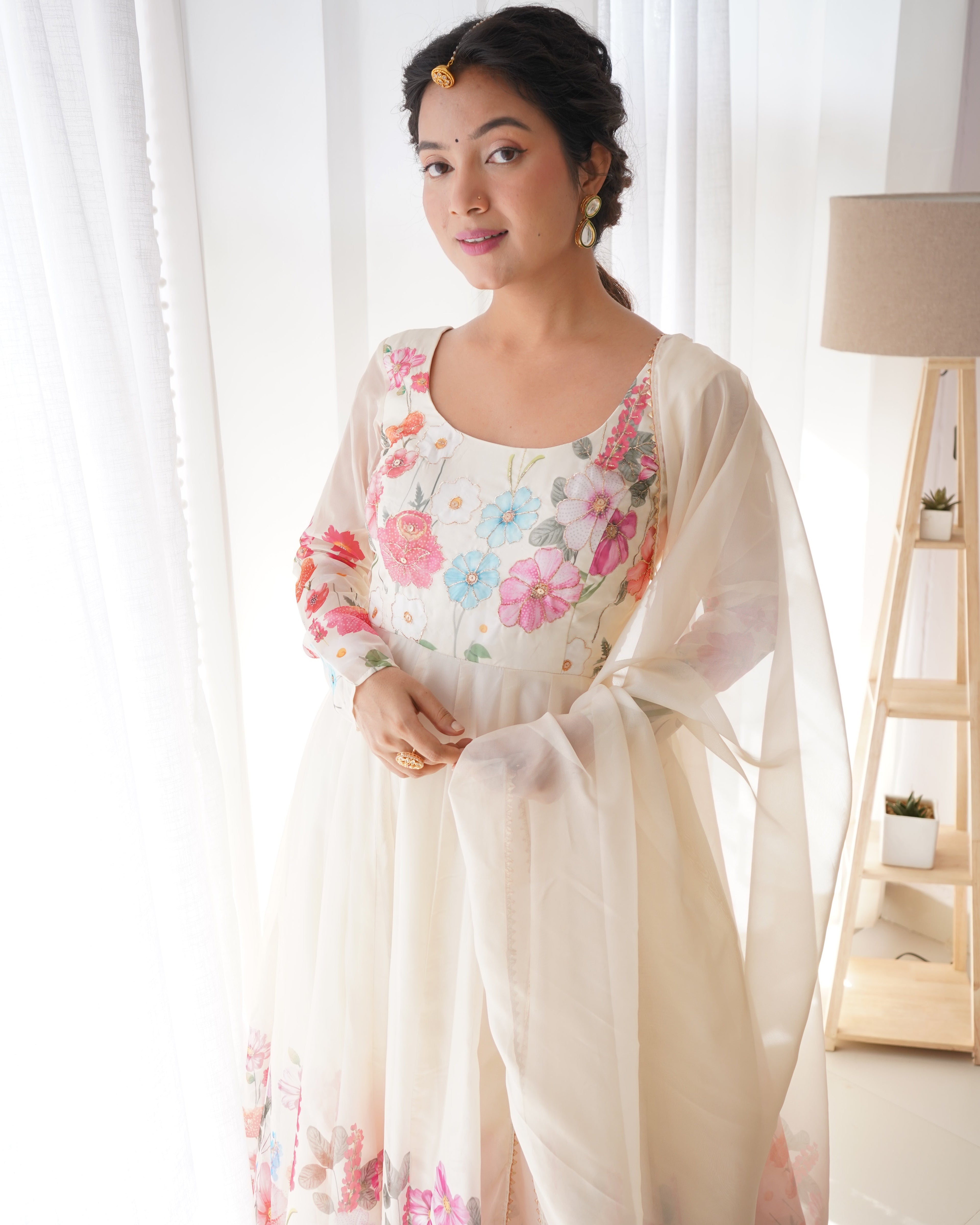 Digitally Soft Organza Anarkali Lehenga Suit Set with Huge Flair for Festive Wear