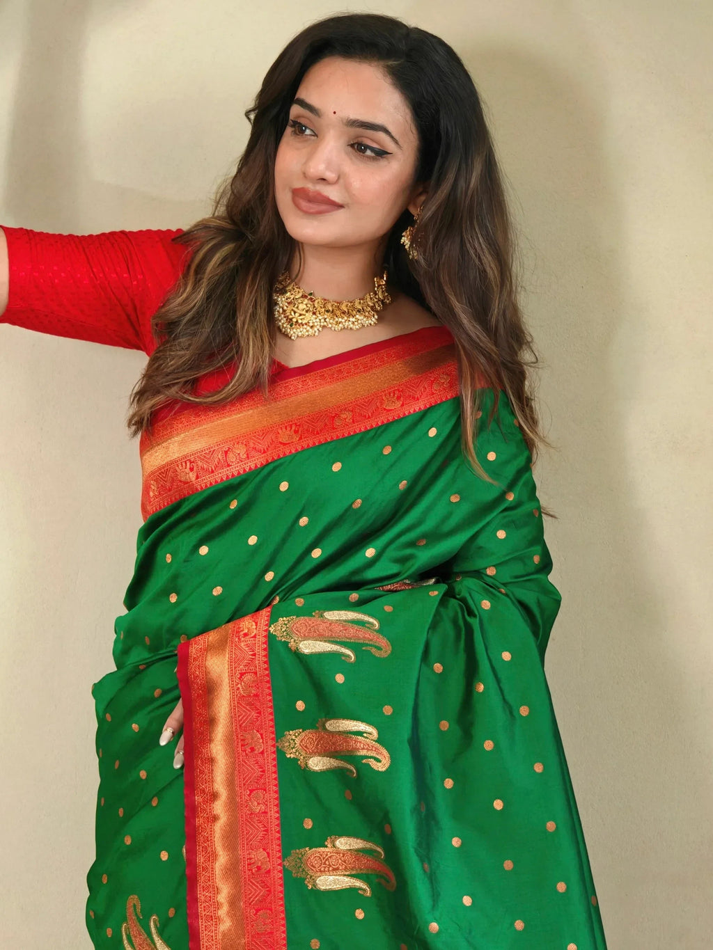 Fascinating Dark Green Paithani Silk Zari Weaving Mehendi Wear Saree
