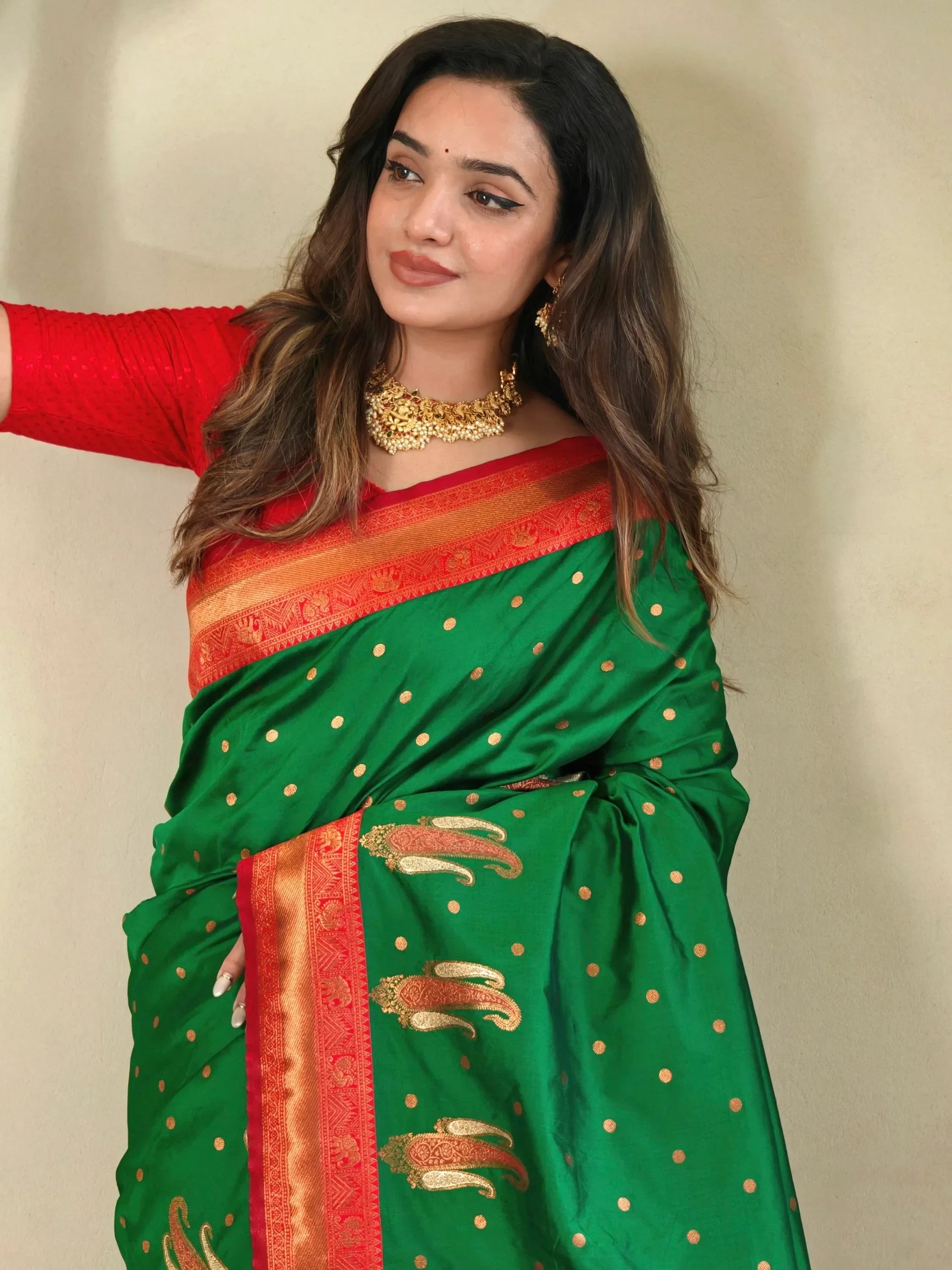 Fascinating Dark Green Paithani Silk Zari Weaving Mehendi Wear Saree