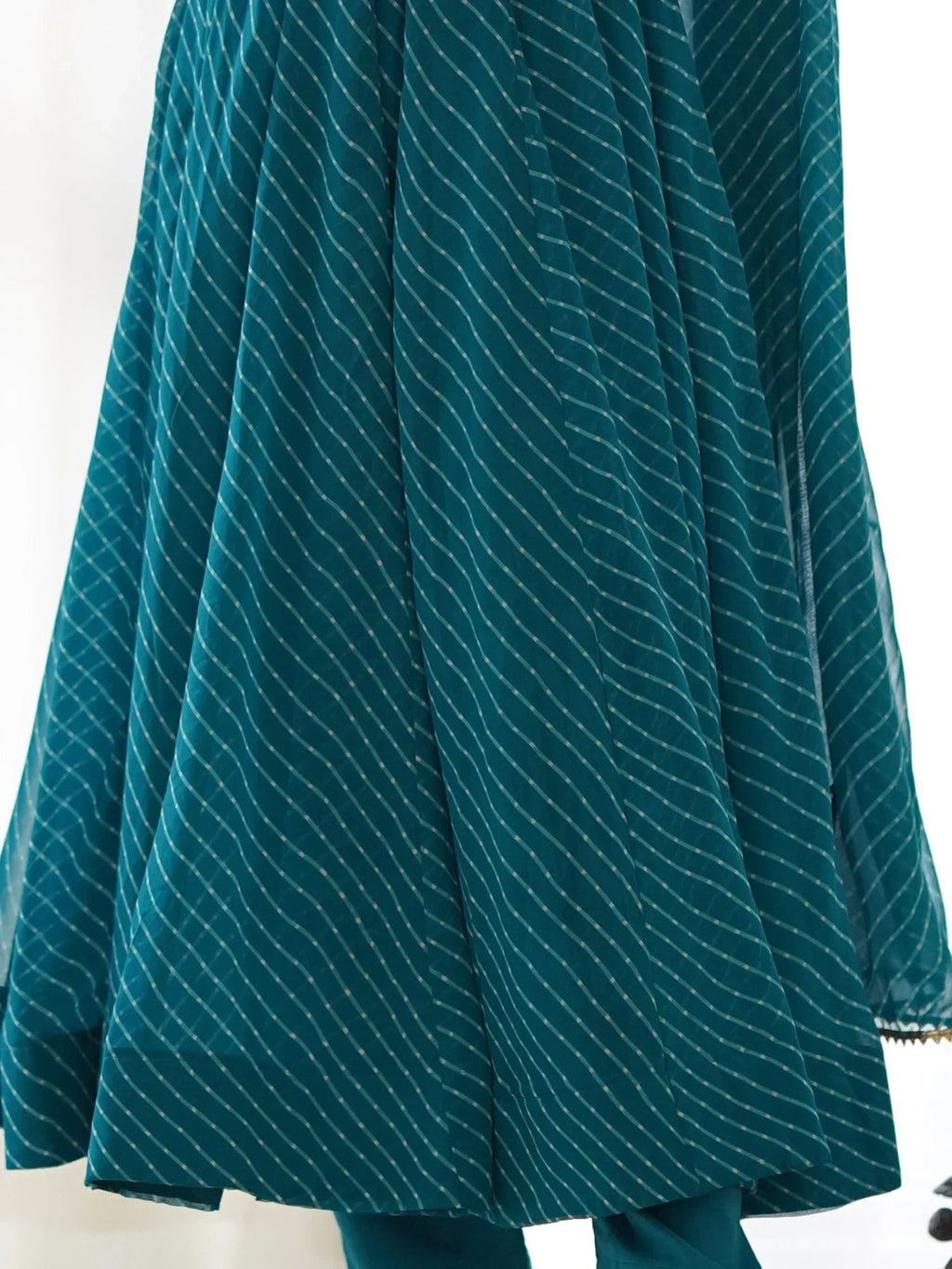 Teal Captivating Laheriya Printed Georgette Anarkali Pant Suit