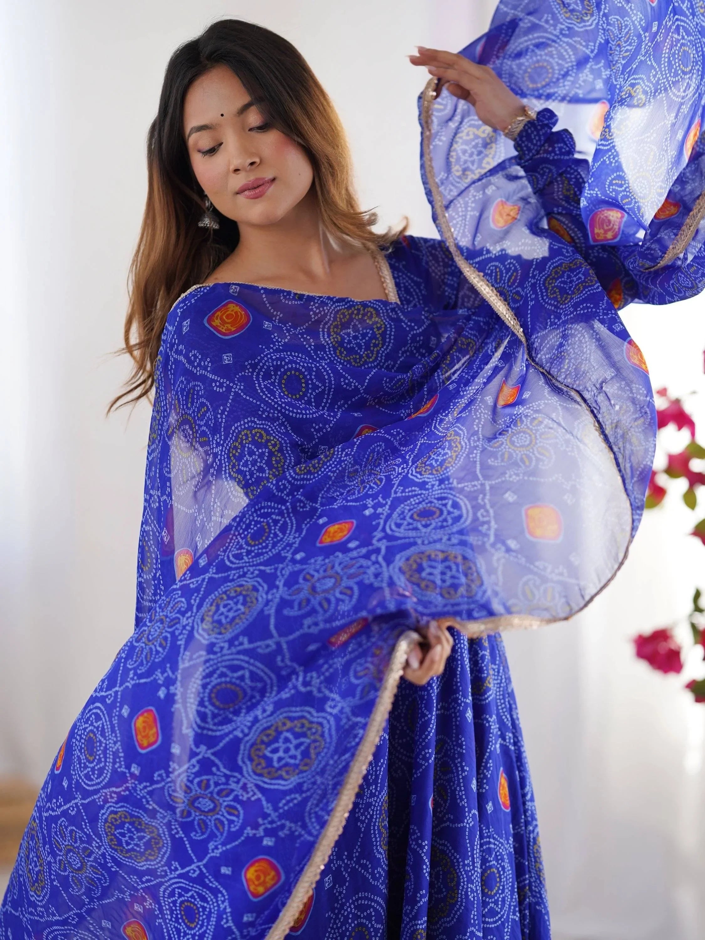 Royal Blue Marvelous Bandhani Printed Georgette Festival Wear Anarkali Suit