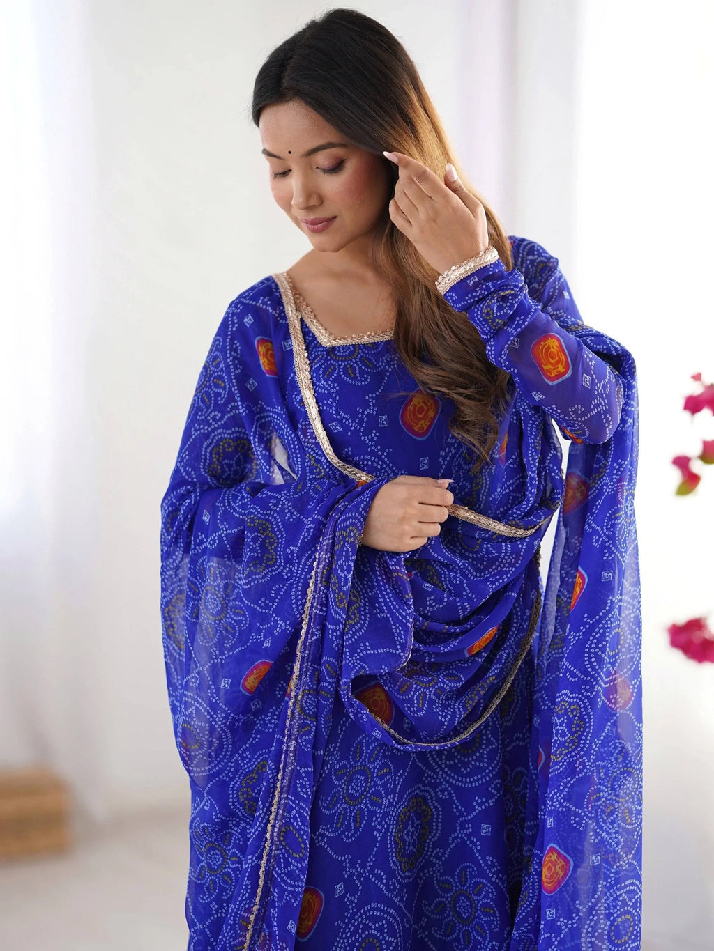 Royal Blue Marvelous Bandhani Printed Georgette Festival Wear Anarkali Suit