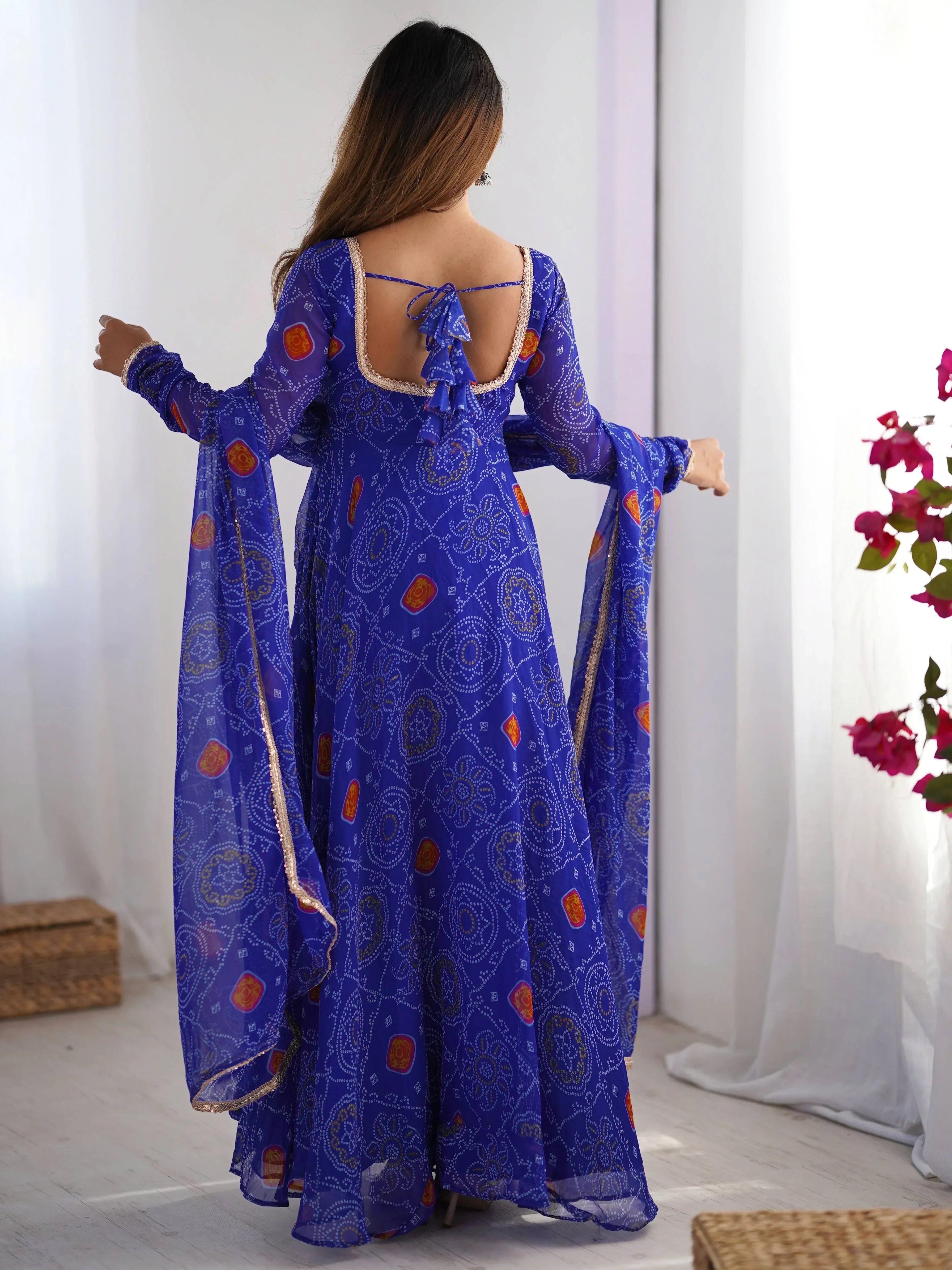 Royal Blue Marvelous Bandhani Printed Georgette Festival Wear Anarkali Suit