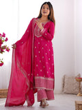 Pink Gorgeous Sequins Chinon Silk Party Wear Palazzo Suit