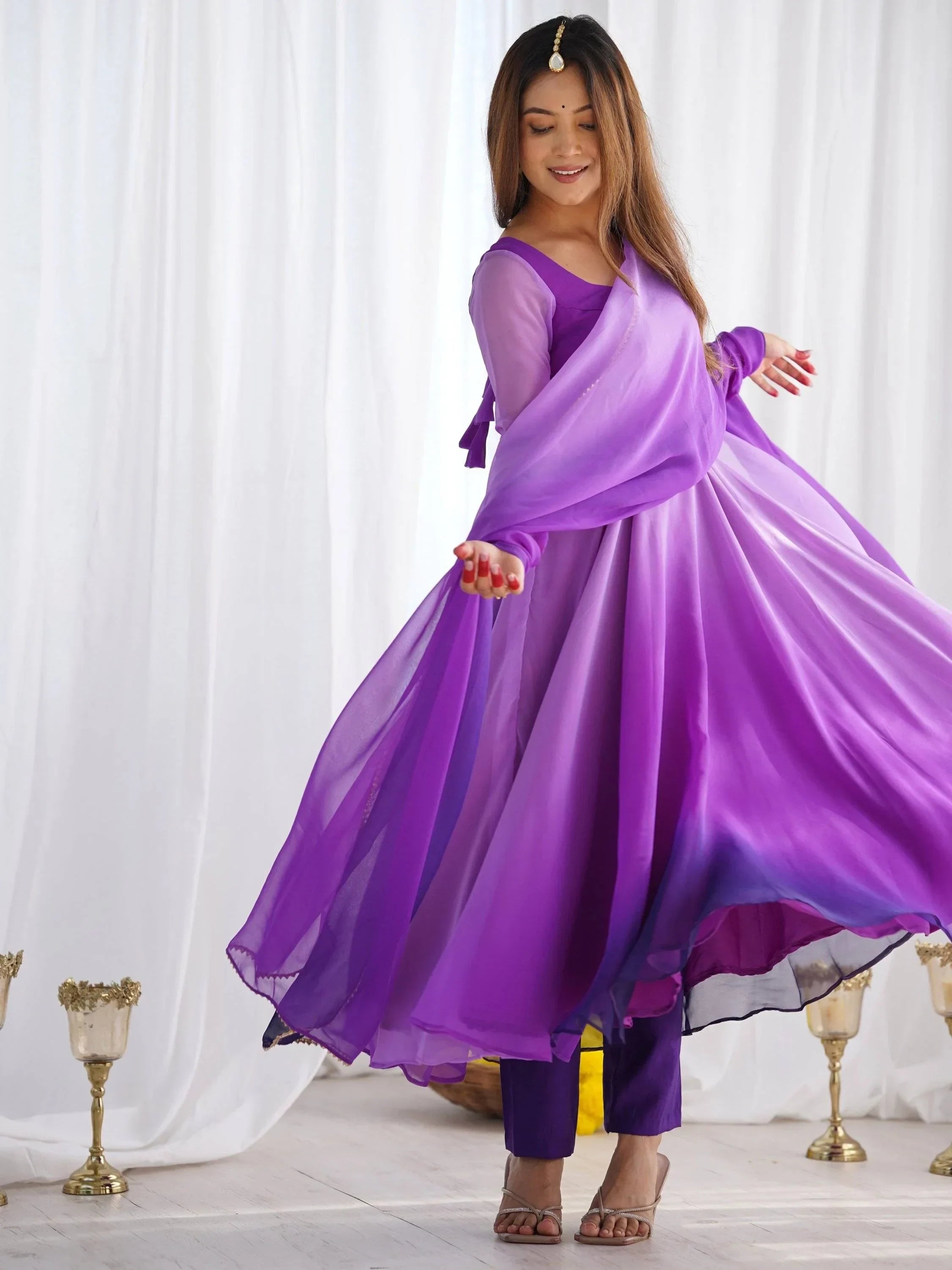 Purple Incredible Dark Embroidered Georgette Event Wear Anarkali Suit