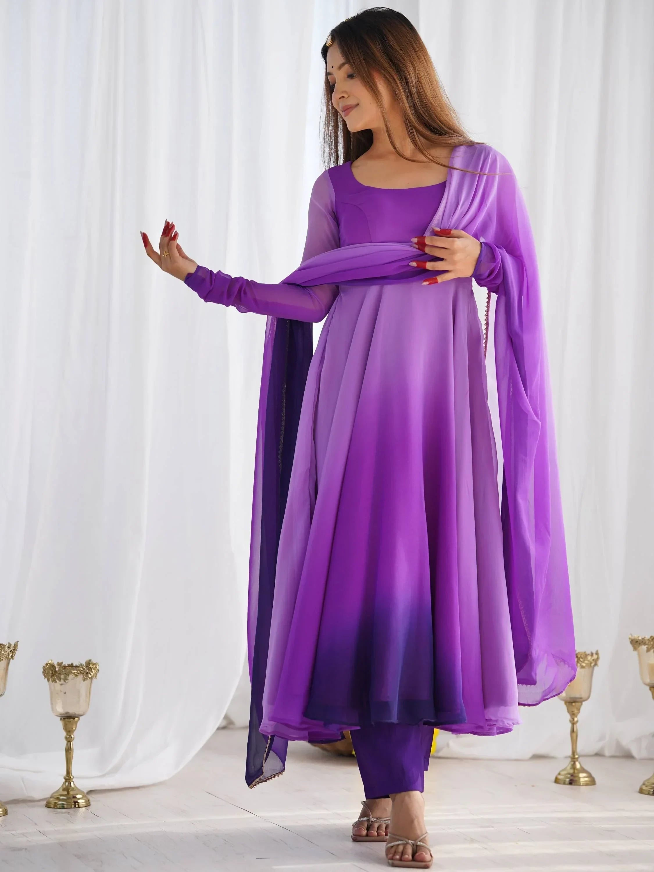 Purple Incredible Dark Embroidered Georgette Event Wear Anarkali Suit