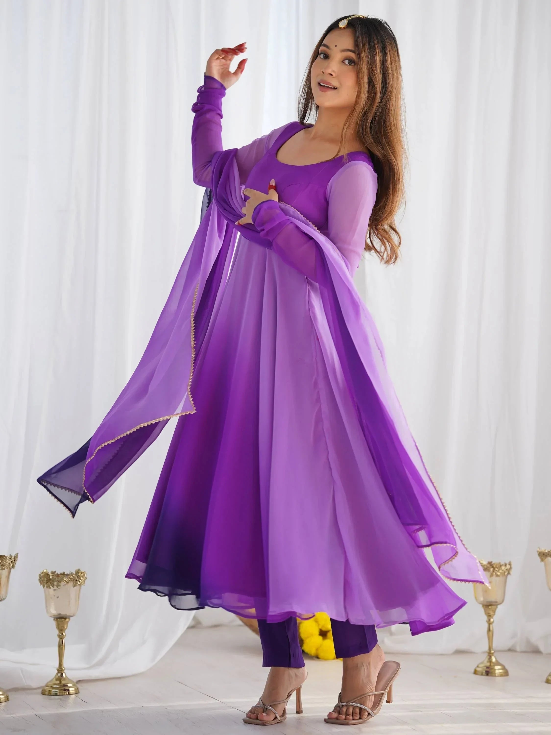 Purple Incredible Dark Embroidered Georgette Event Wear Anarkali Suit