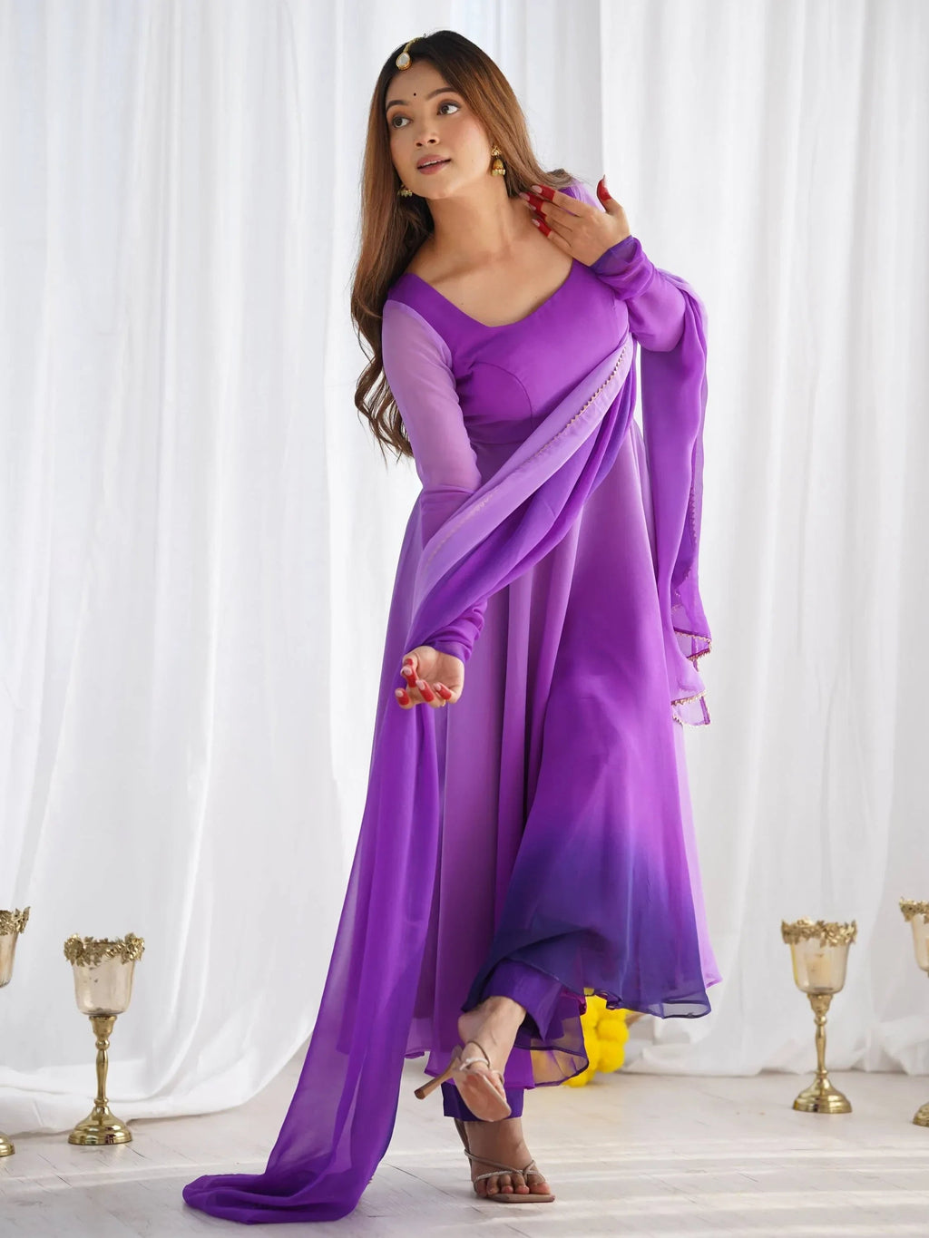 Purple Incredible Dark Embroidered Georgette Event Wear Anarkali Suit