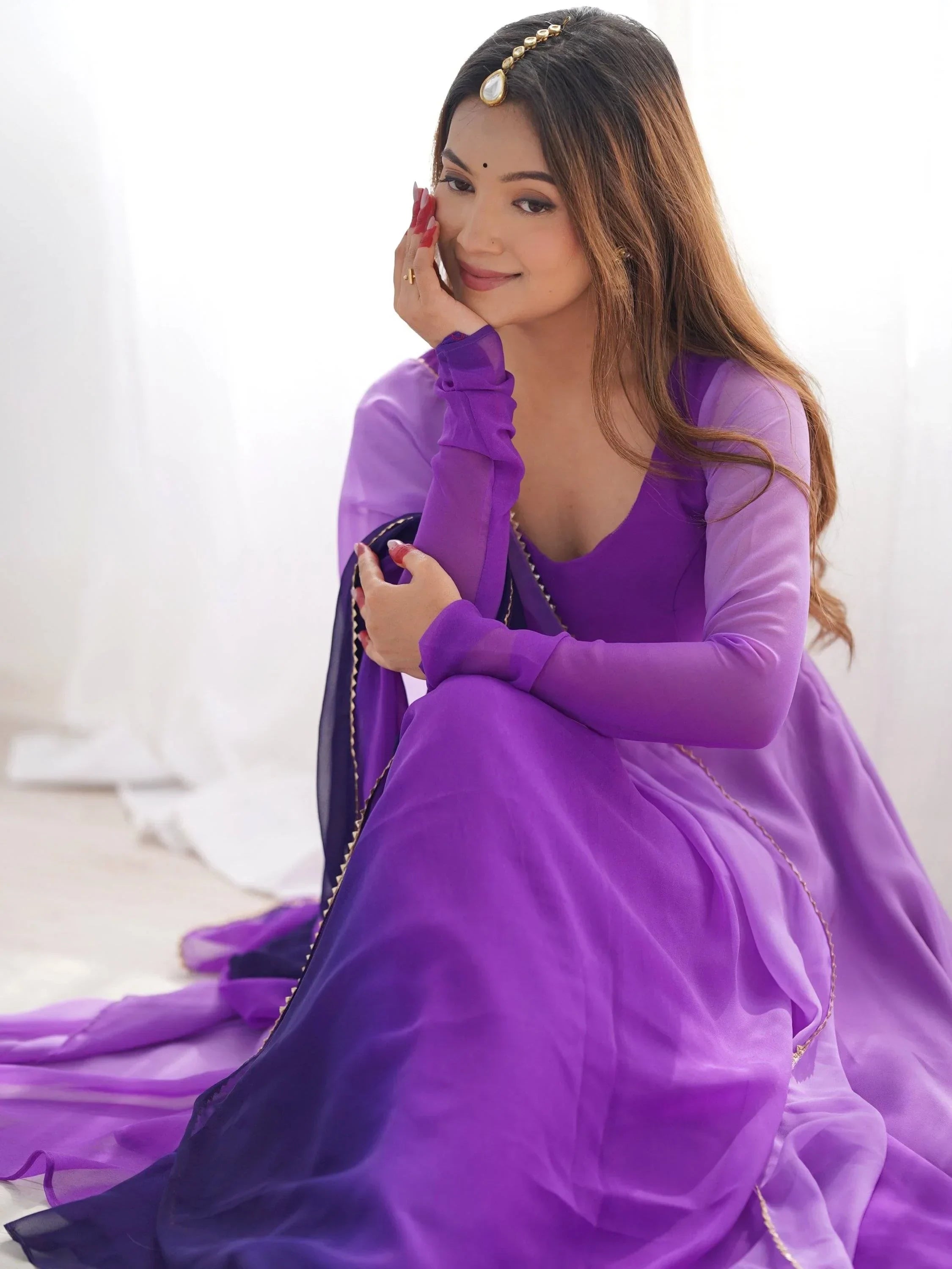 Purple Incredible Dark Embroidered Georgette Event Wear Anarkali Suit