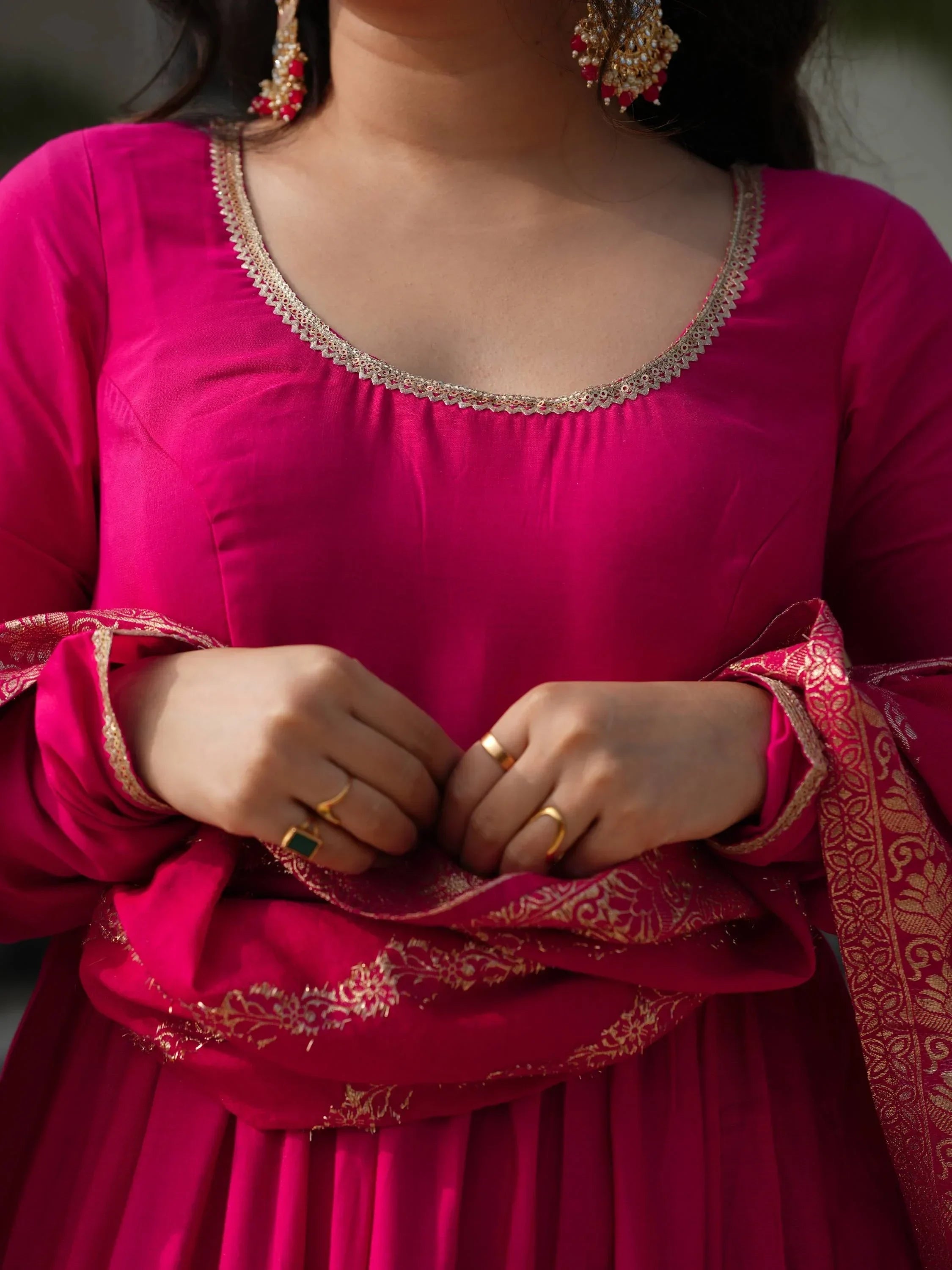 Pink Lovely Chanderi Festival Wear Anarkali Suit With Banarasi Dupatta