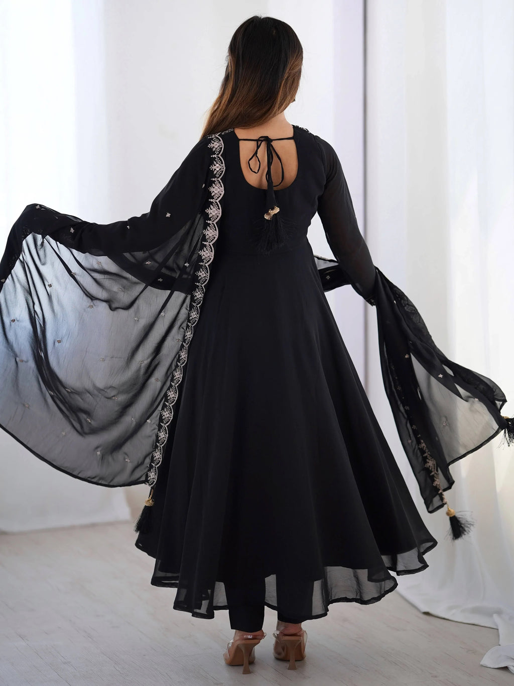 Black Fabulous Embroidered Georgette Anarkali Suit With Dupatta