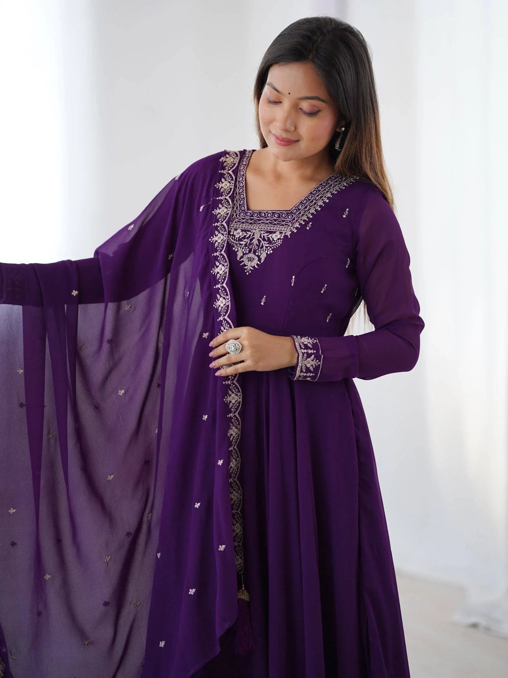 Purple Fabulous Embroidered Georgette Anarkali Suit With Dupatta
