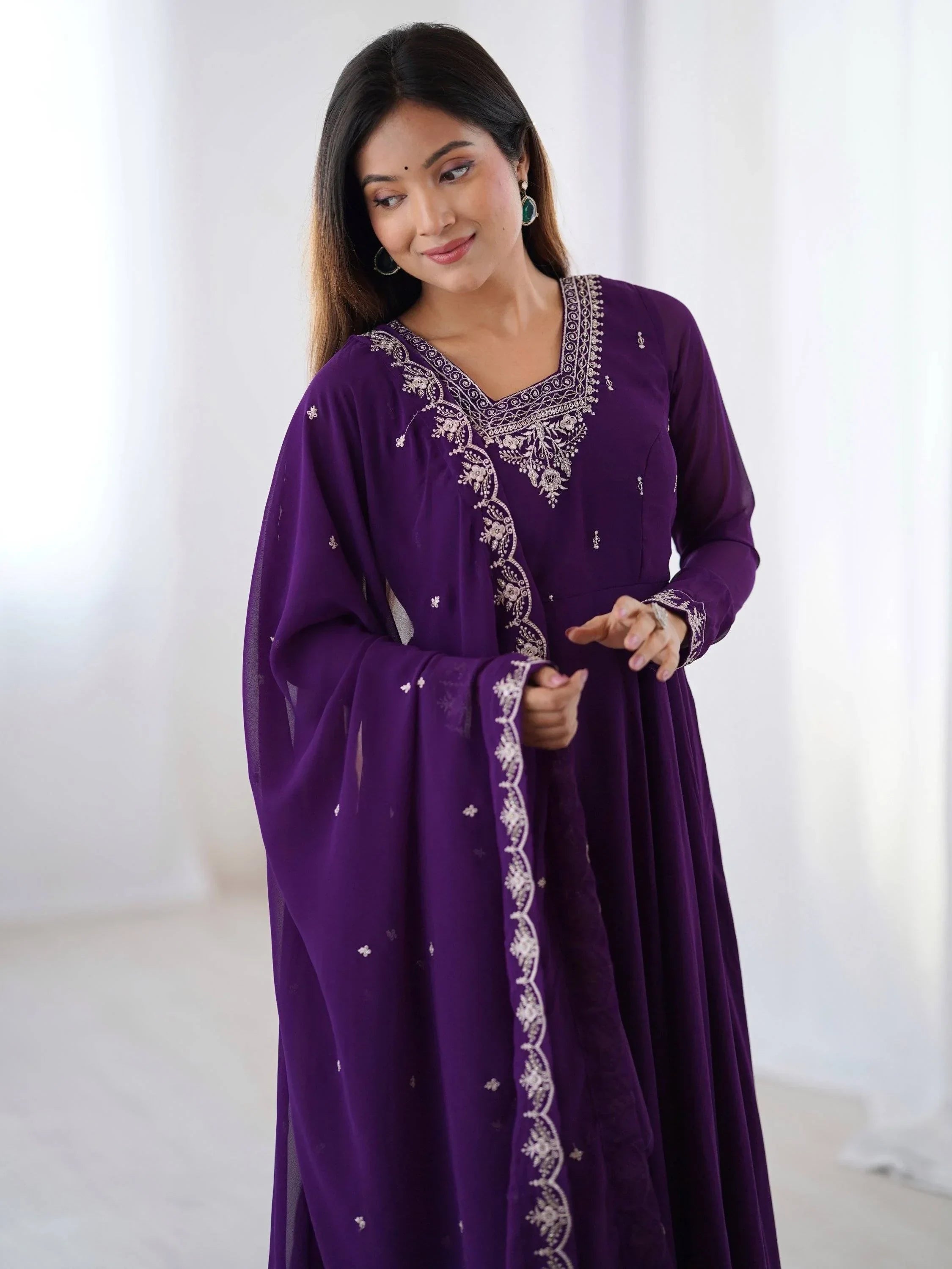 Purple Fabulous Embroidered Georgette Anarkali Suit With Dupatta