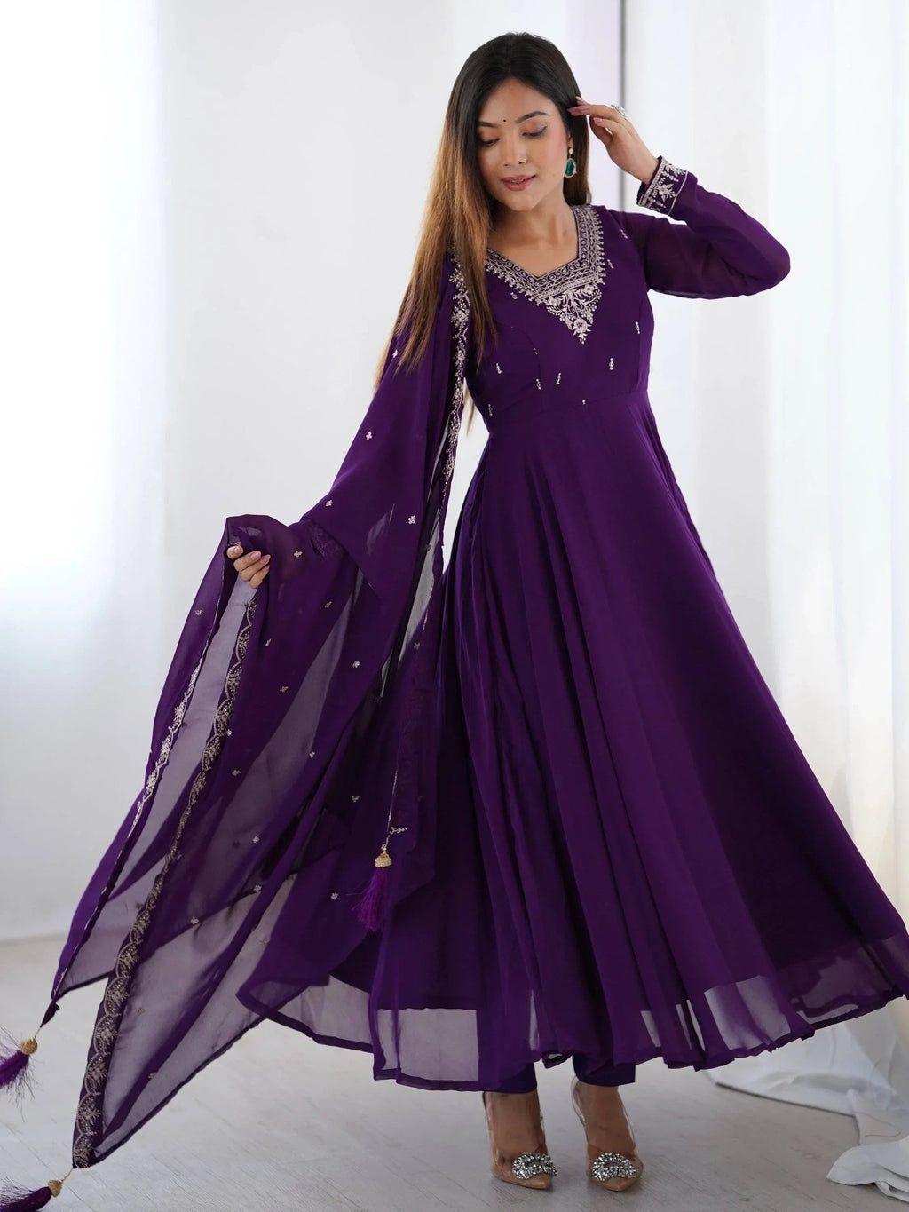 Purple Fabulous Embroidered Georgette Anarkali Suit With Dupatta