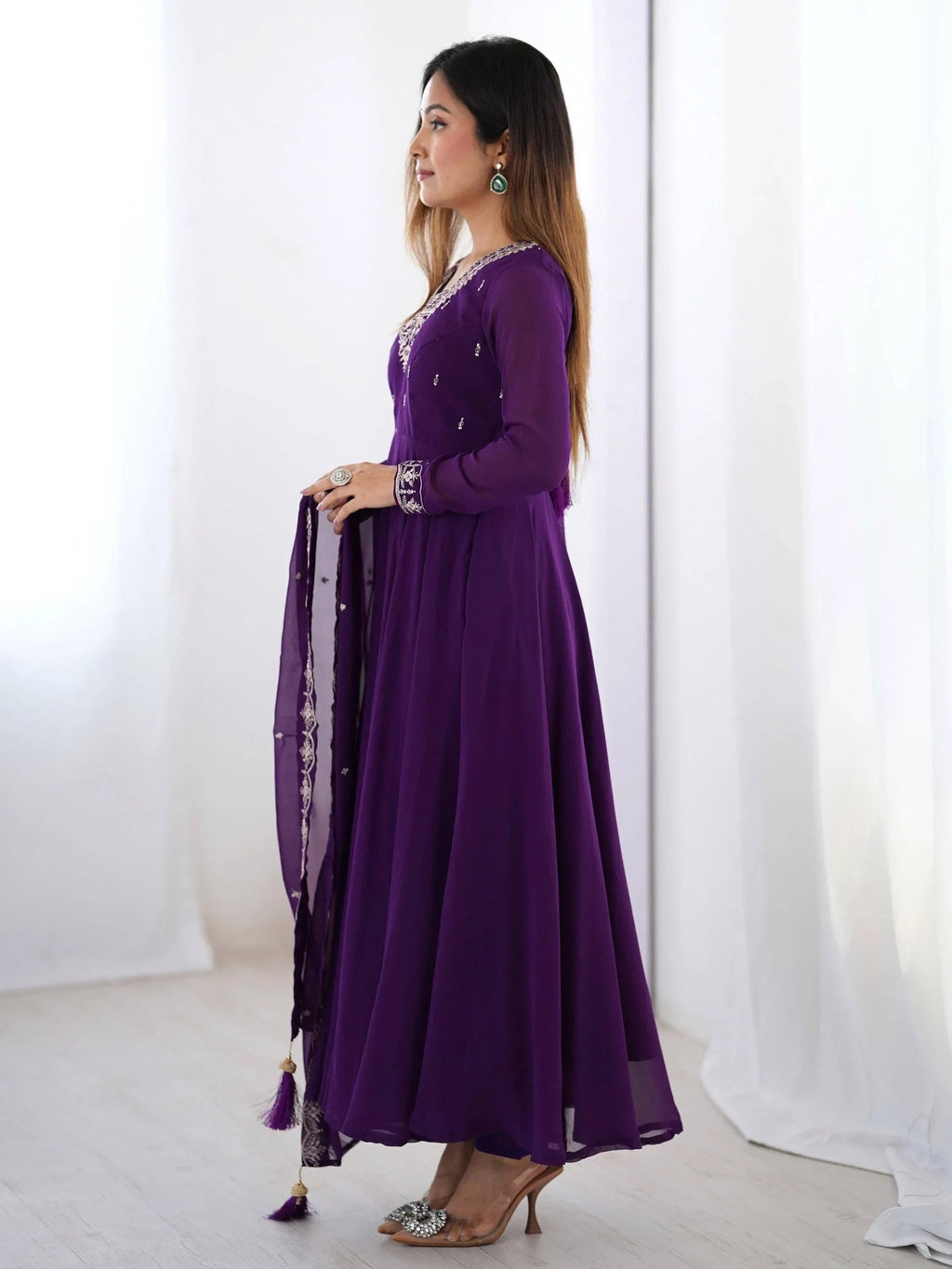 Purple Fabulous Embroidered Georgette Anarkali Suit With Dupatta