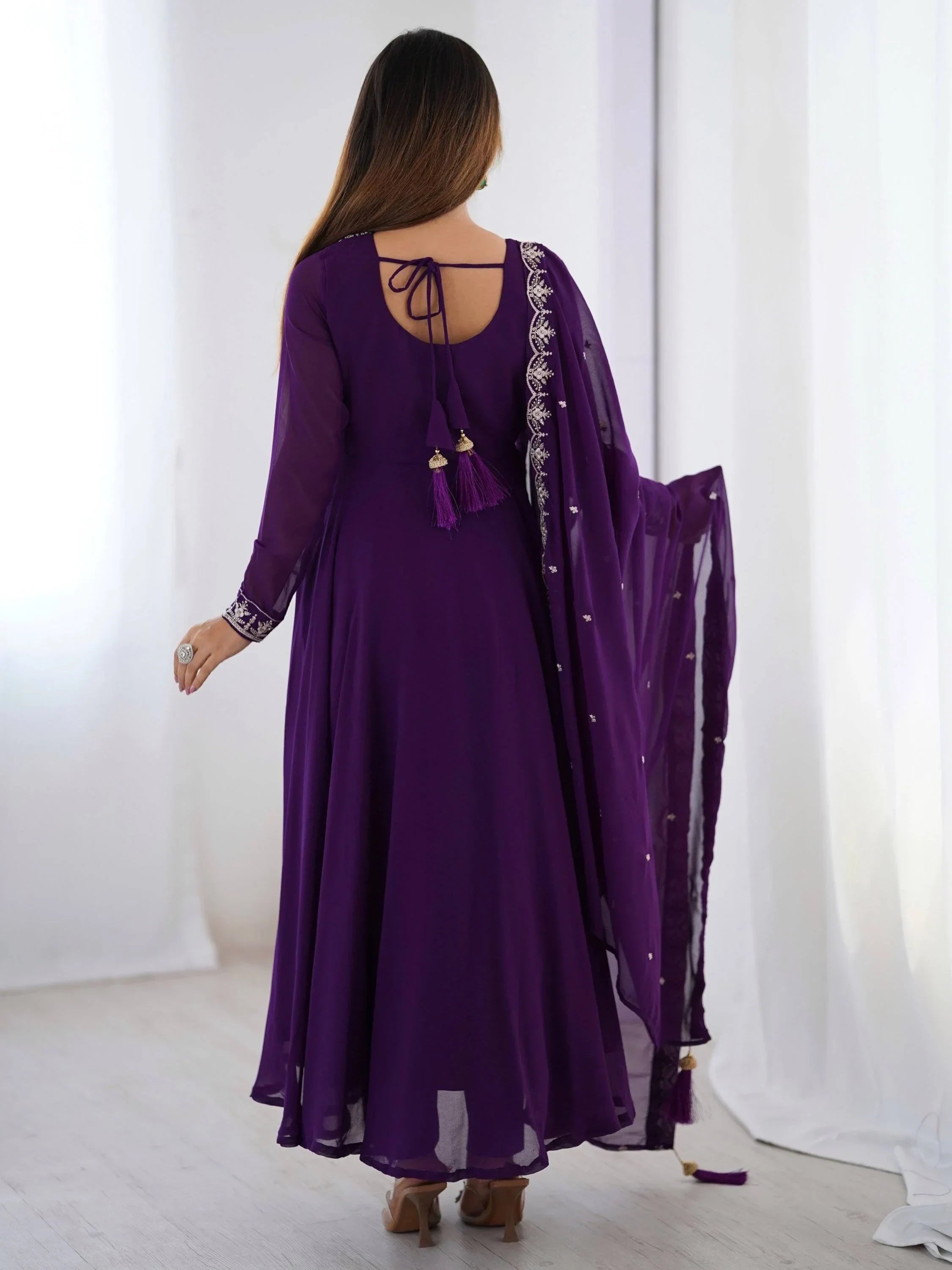 Purple Fabulous Embroidered Georgette Anarkali Suit With Dupatta