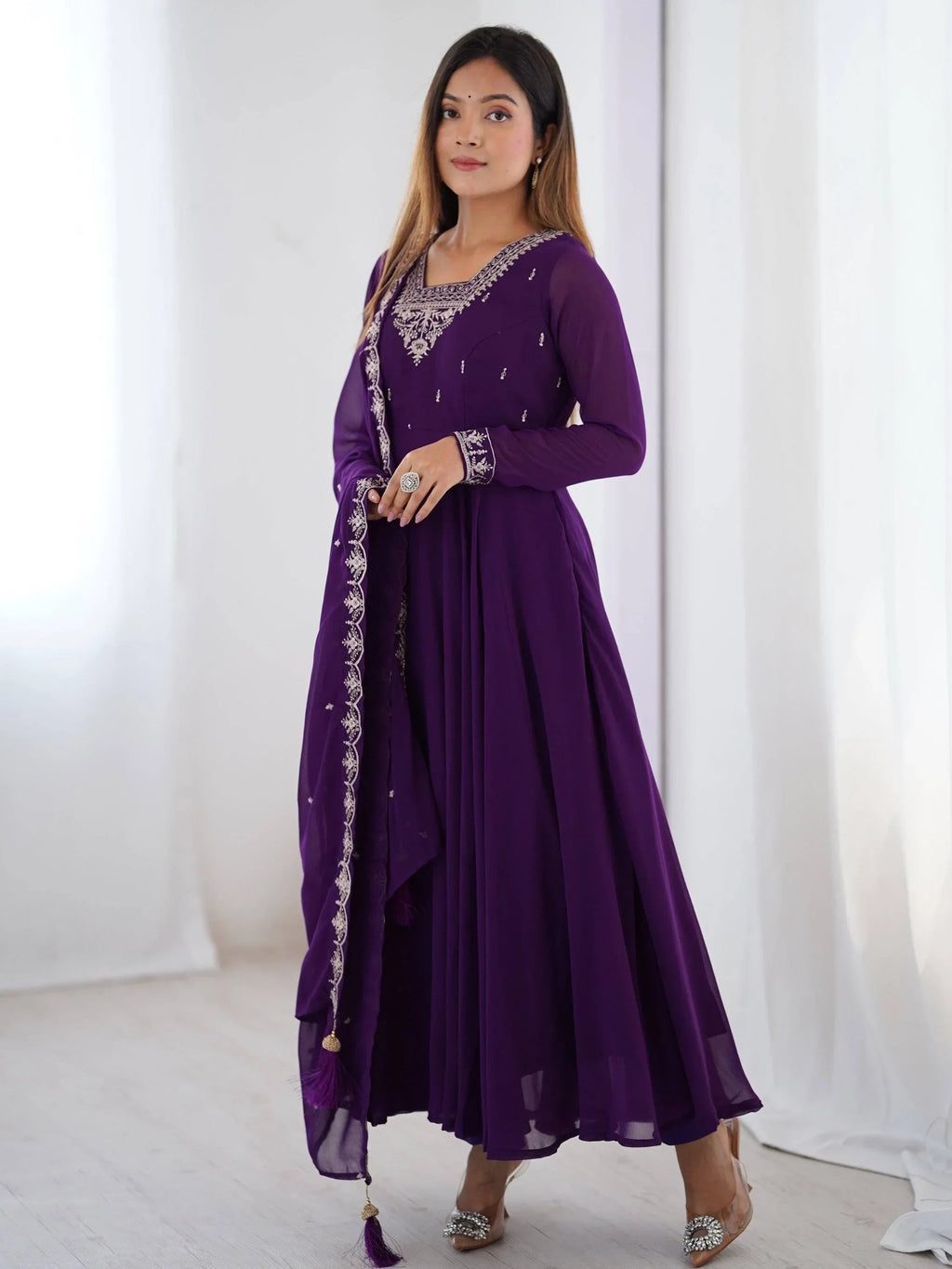 Purple Fabulous Embroidered Georgette Anarkali Suit With Dupatta