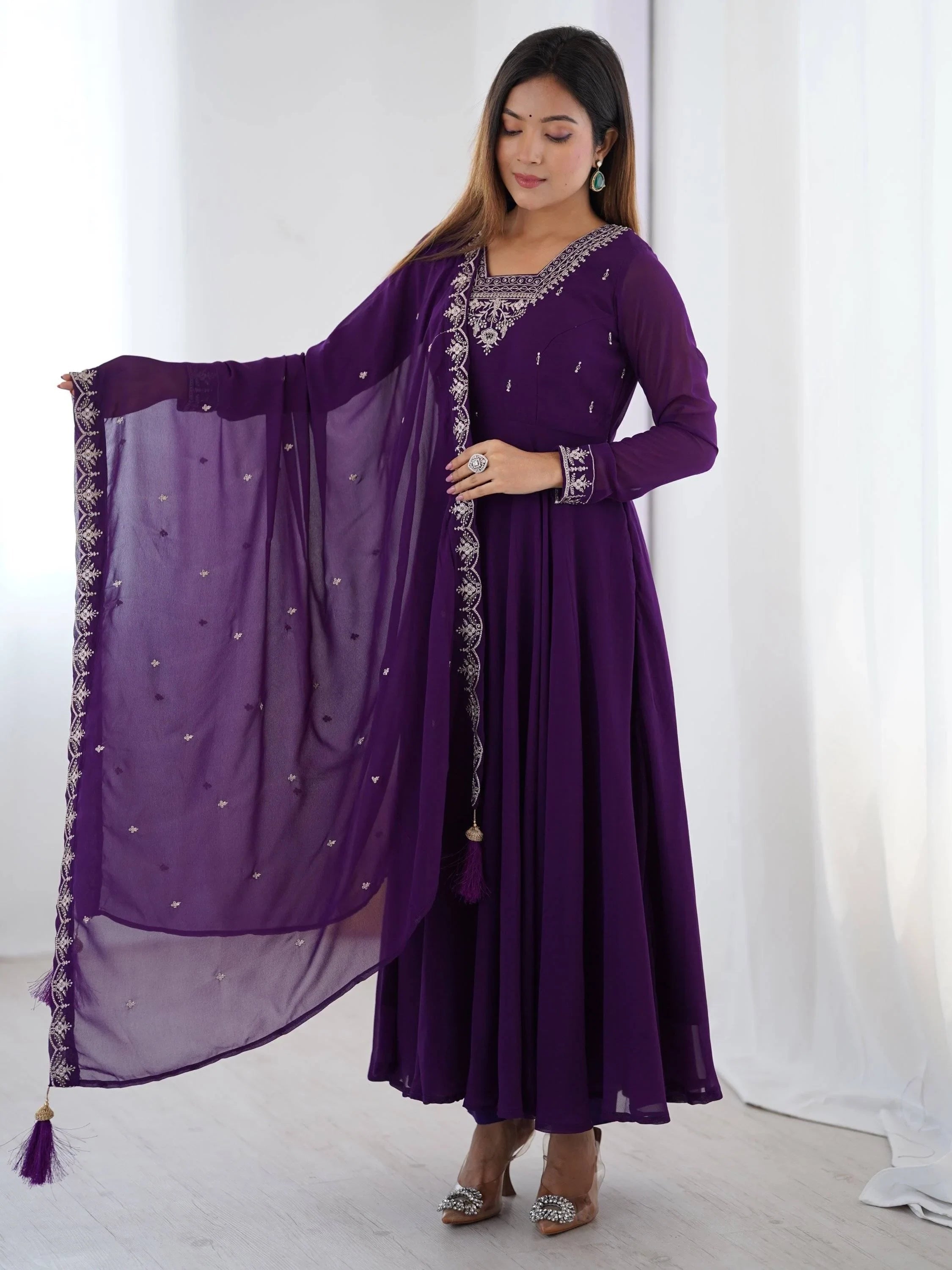 Purple Fabulous Embroidered Georgette Anarkali Suit With Dupatta