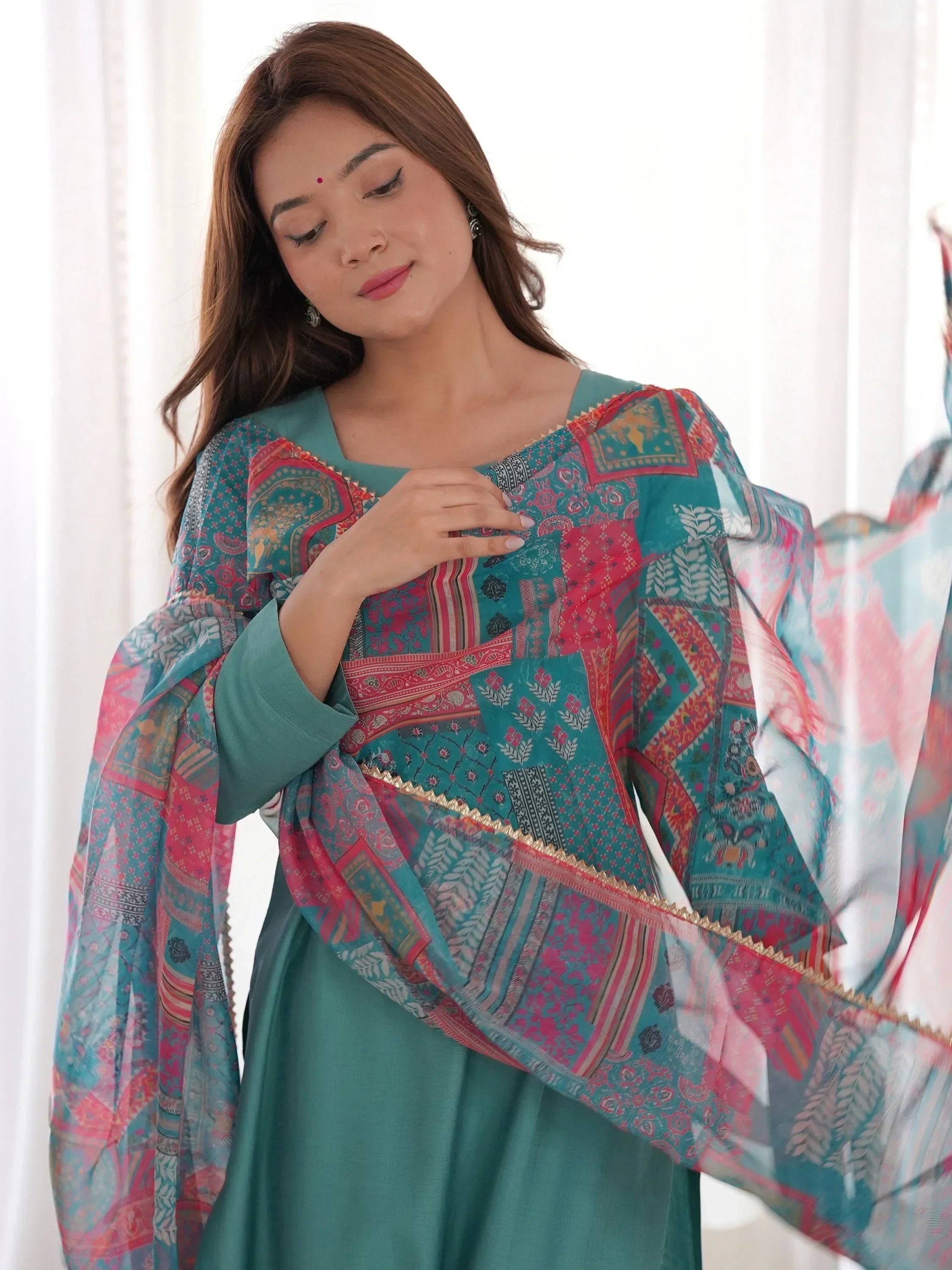 Sea Green Wonderful Cotton Festival Wear Straight Kurta With Pant