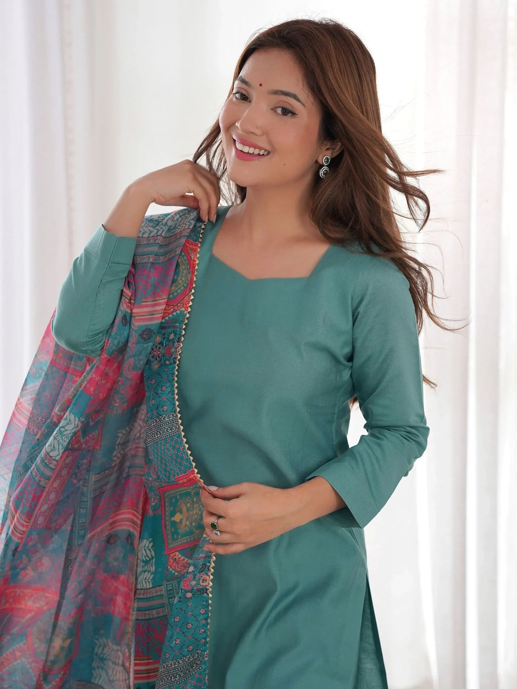 Sea Green Wonderful Cotton Festival Wear Straight Kurta With Pant
