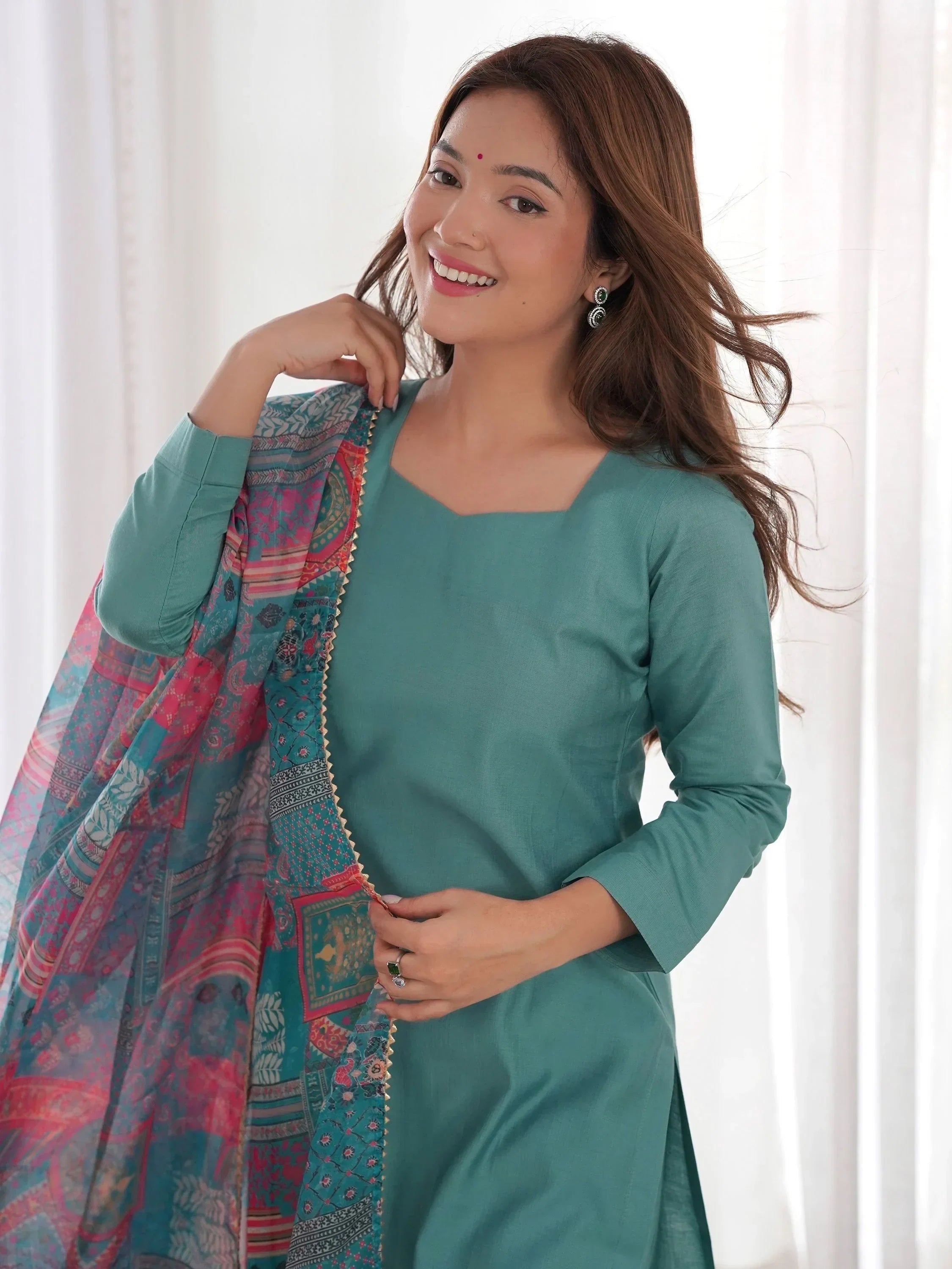 Sea Green Wonderful Cotton Festival Wear Straight Kurta With Pant