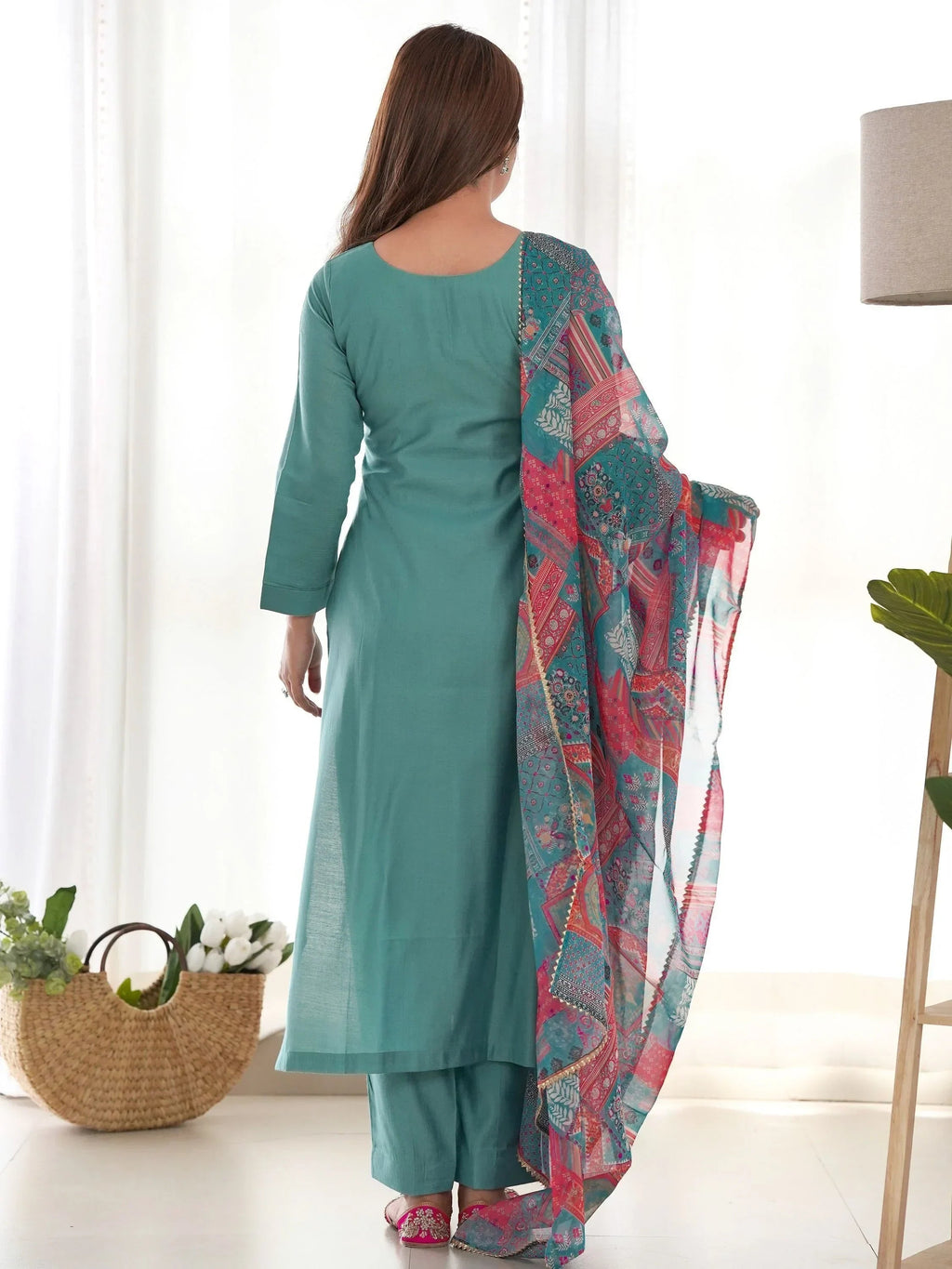 Sea Green Wonderful Cotton Festival Wear Straight Kurta With Pant