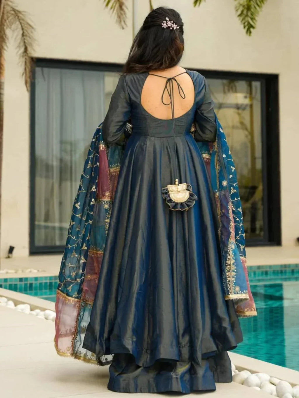 Teal Superb Silk Festive Wear Palazzo Suit With Sequins Dupatta