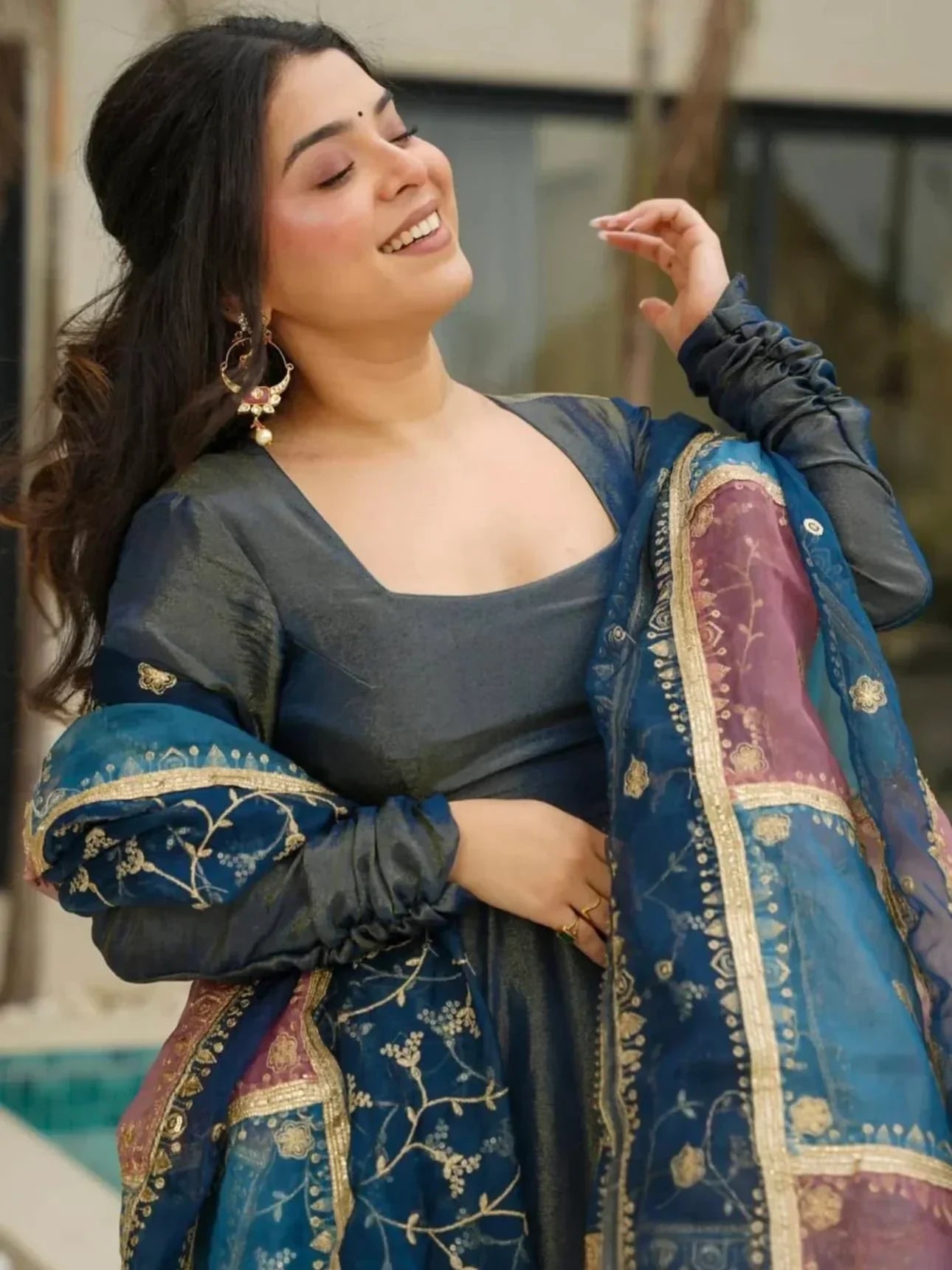 Teal Superb Silk Festive Wear Palazzo Suit With Sequins Dupatta