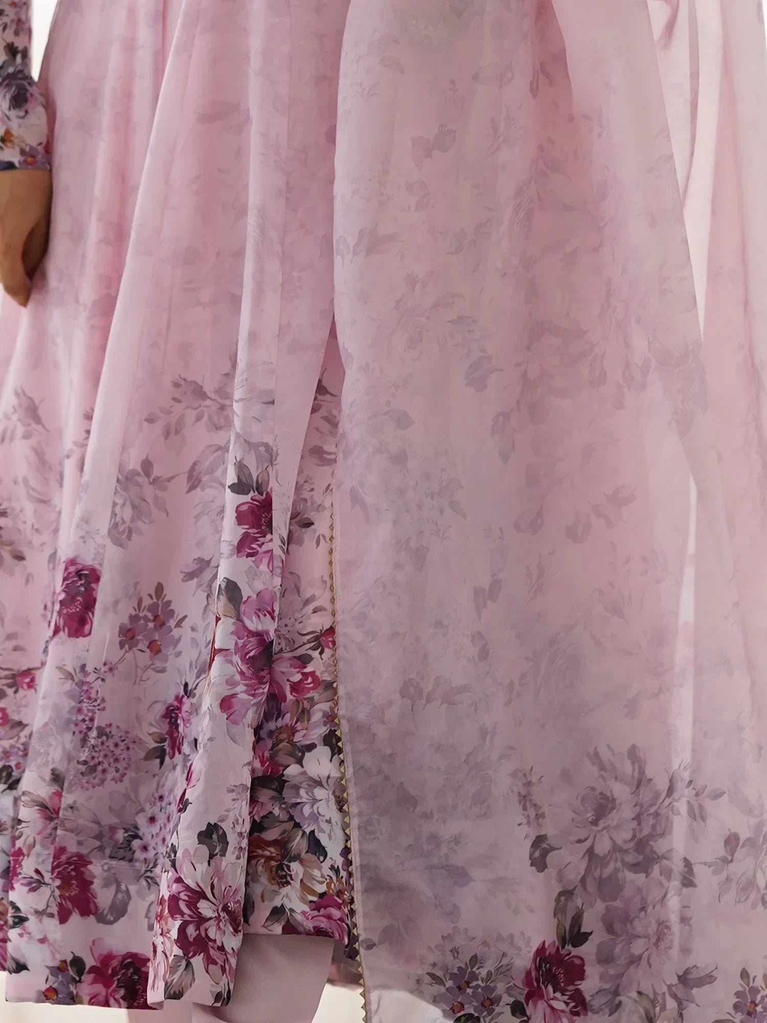 Pink Bewitching Floral Printed Organza Traditional Anarkali Suit Pant