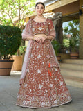 Impressive Brown Sequins Tissue Silk Wedding Wear Lehenga Choli