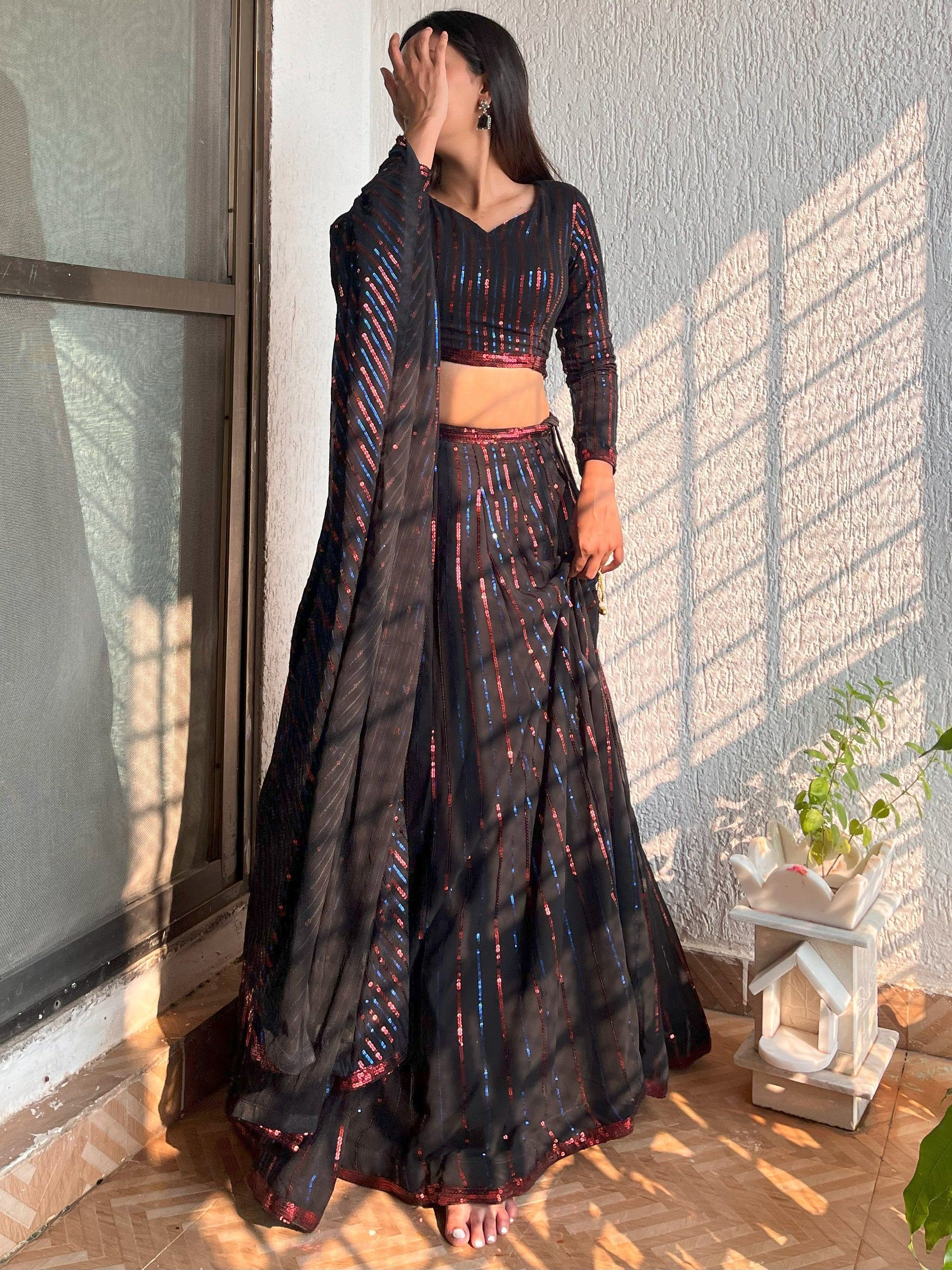 Incredible Black Sequins Georgette Party Wear Lehenga Choli