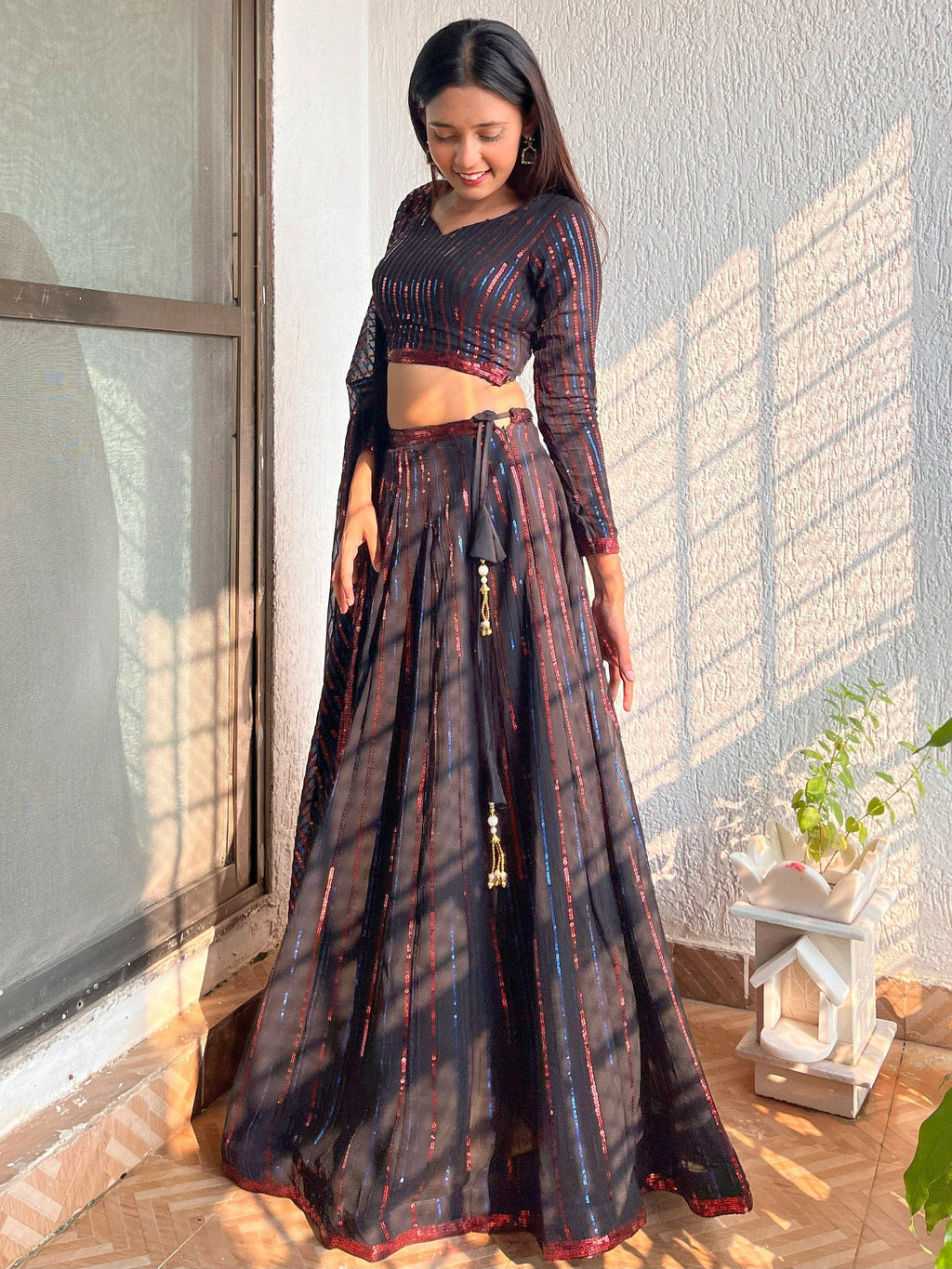 Incredible Black Sequins Georgette Party Wear Lehenga Choli