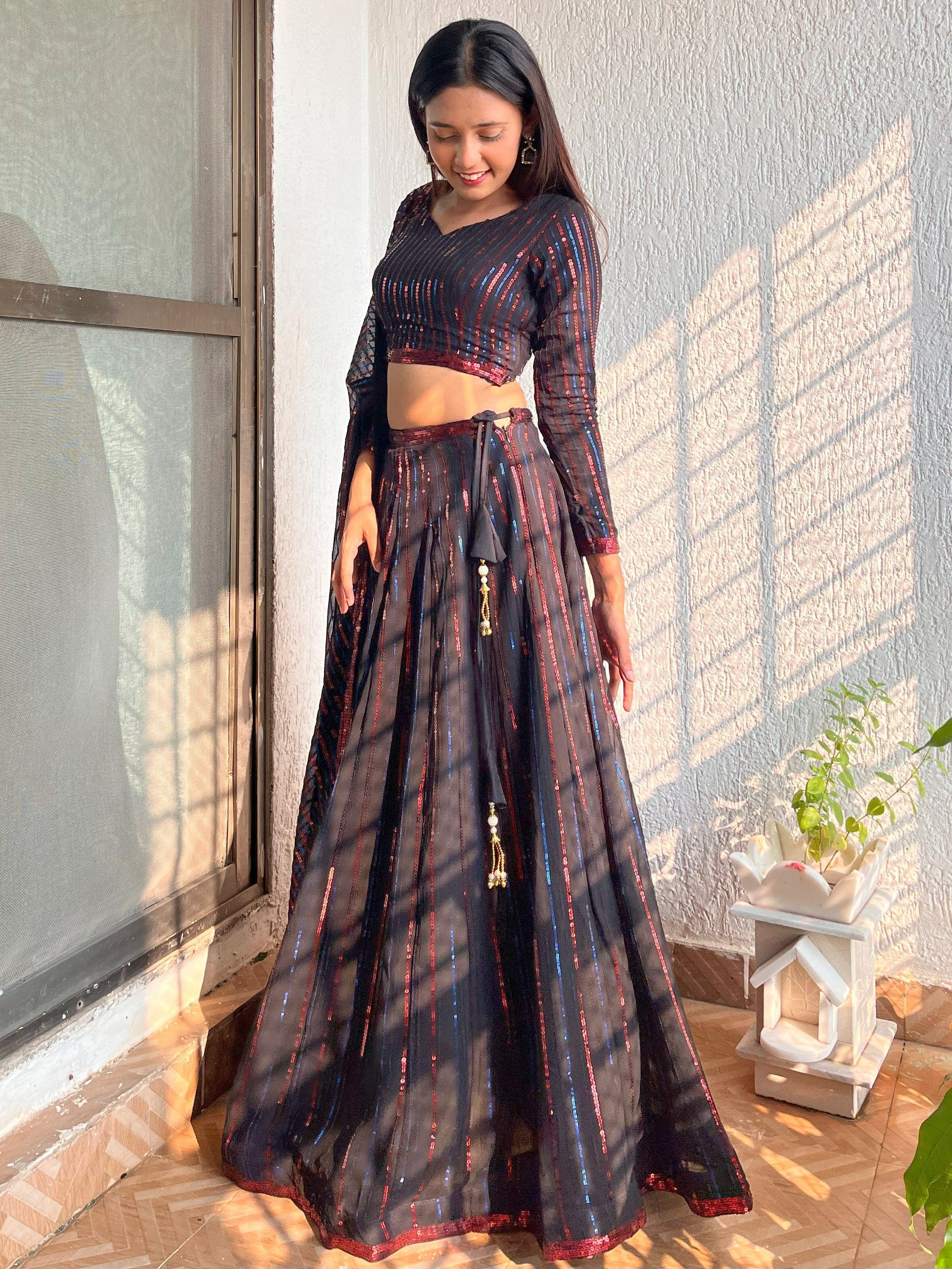 Incredible Black Sequins Georgette Party Wear Lehenga Choli