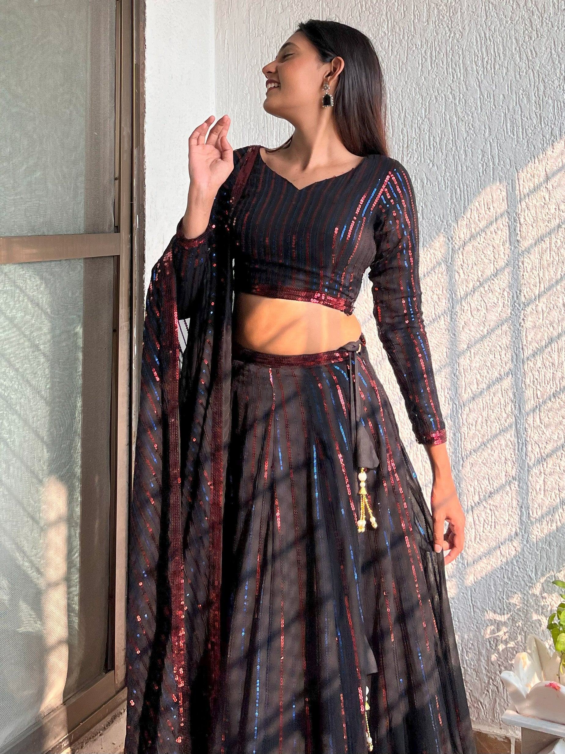 Incredible Black Sequins Georgette Party Wear Lehenga Choli
