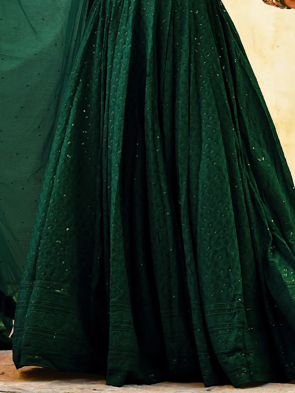 Green Sweet Sequins Georgette Reception Wear Lehenga Choli